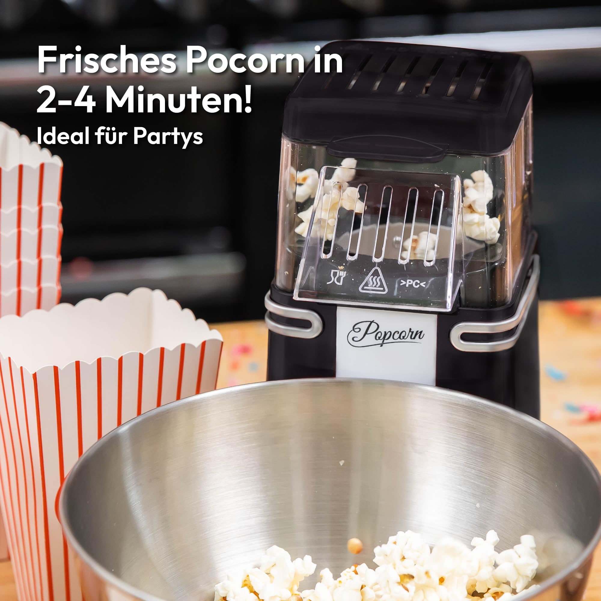 Popcorn Machine Large - Retro Popcorn Maker 5 L - Popcorn Maker with Non-Stick Coating and Removable Heating Surface - Popcorn Machine Red - Popcorn Machine 800 W - Popcorn Machine