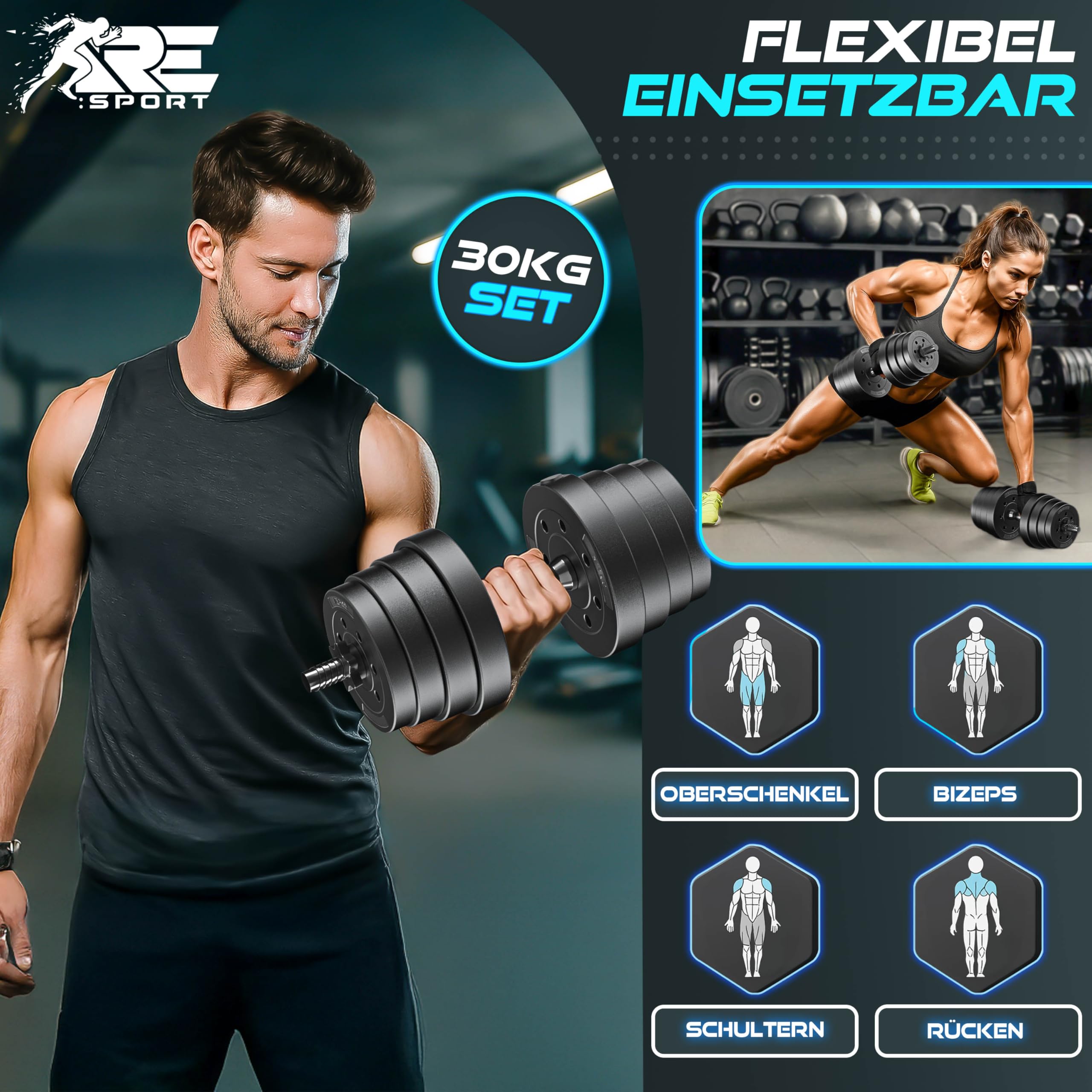 2er Hanteln Set verstellbar 20 kg | Hantelset mit 2 Kurzhanteln | Hantel mit Gewichten & 4 Sternverschlüsse | Fitness Kurzhantel für Muskelaufbau, Workout & Zuhause