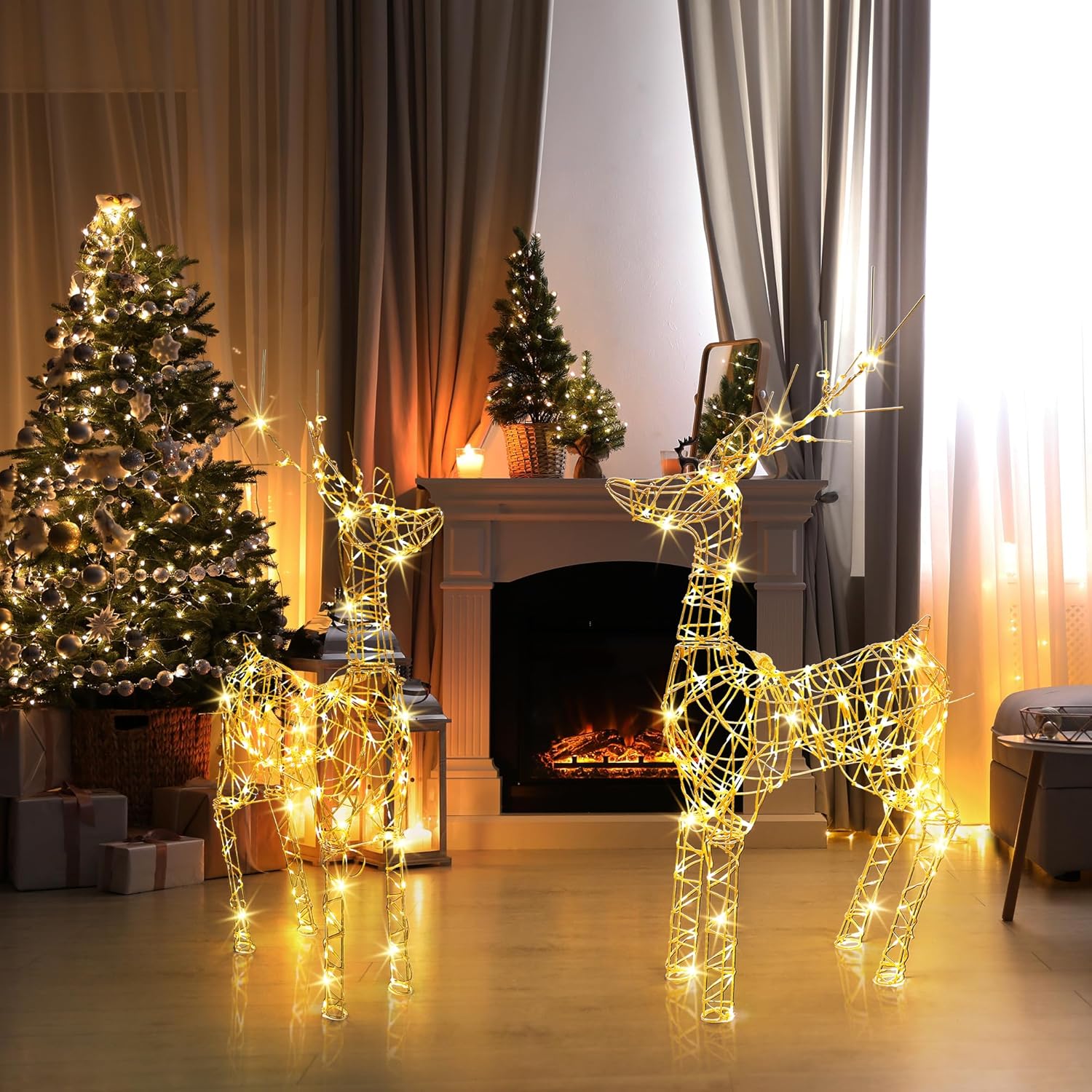 LED beleuchtete Außenrentier, 85 cm Rentierfigur, Weihnachtsdekoration, strombetriebene Timer, 8 Modi, warmweiße Metall-Weihnachtsbeleuchtung für draußen/innen, Rasen, Wohnzimmer, Party