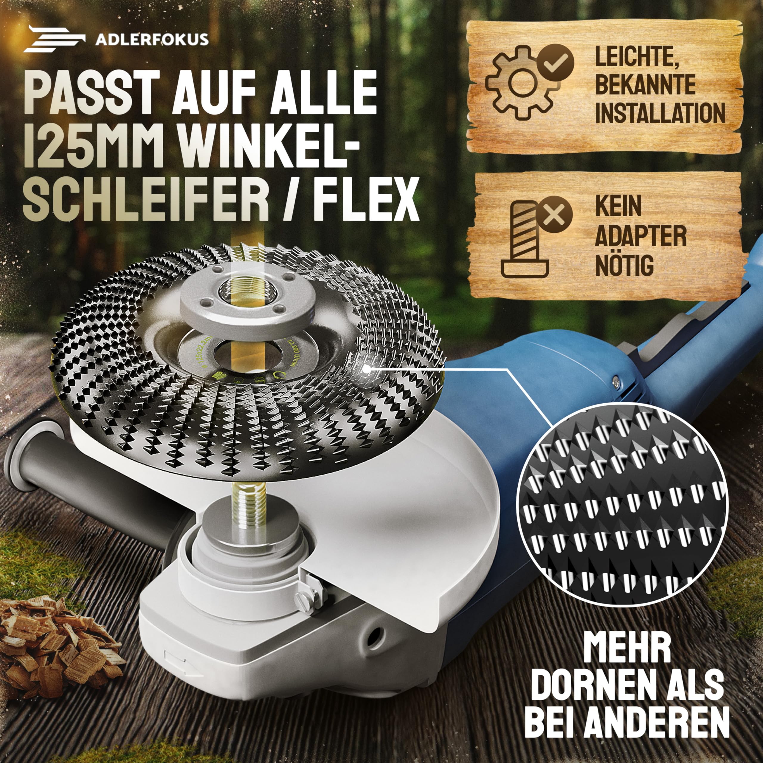 Holz Schleifscheibe 125mm Winkelschleifer [EXTRA SCHARF] | Flexscheibe für Holz - Wurzelfräse - Lackfräse - Baumstumpffräse - Raspelscheibe - Schleifen mit einer Flex Schleifscheibe