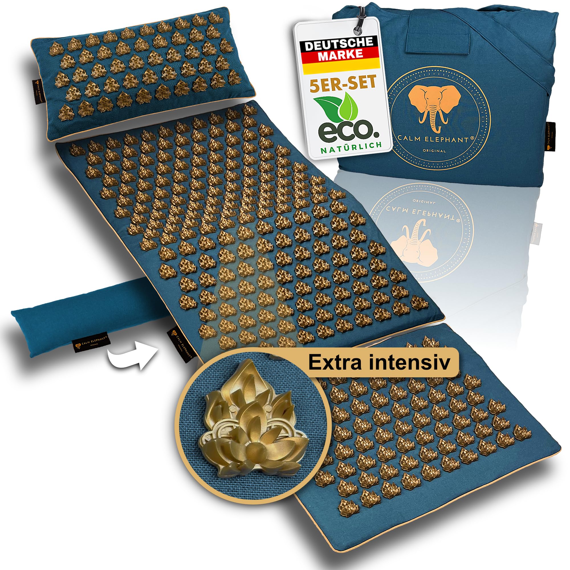 Echte Akupressurmatte mit Kissen XXL Set aus 5 Massagematten Rückenspannung Entlastung Akupunkturmatte mit Wärmefunktion, Lumbalkissen, Doormatte & Tasche, Grau