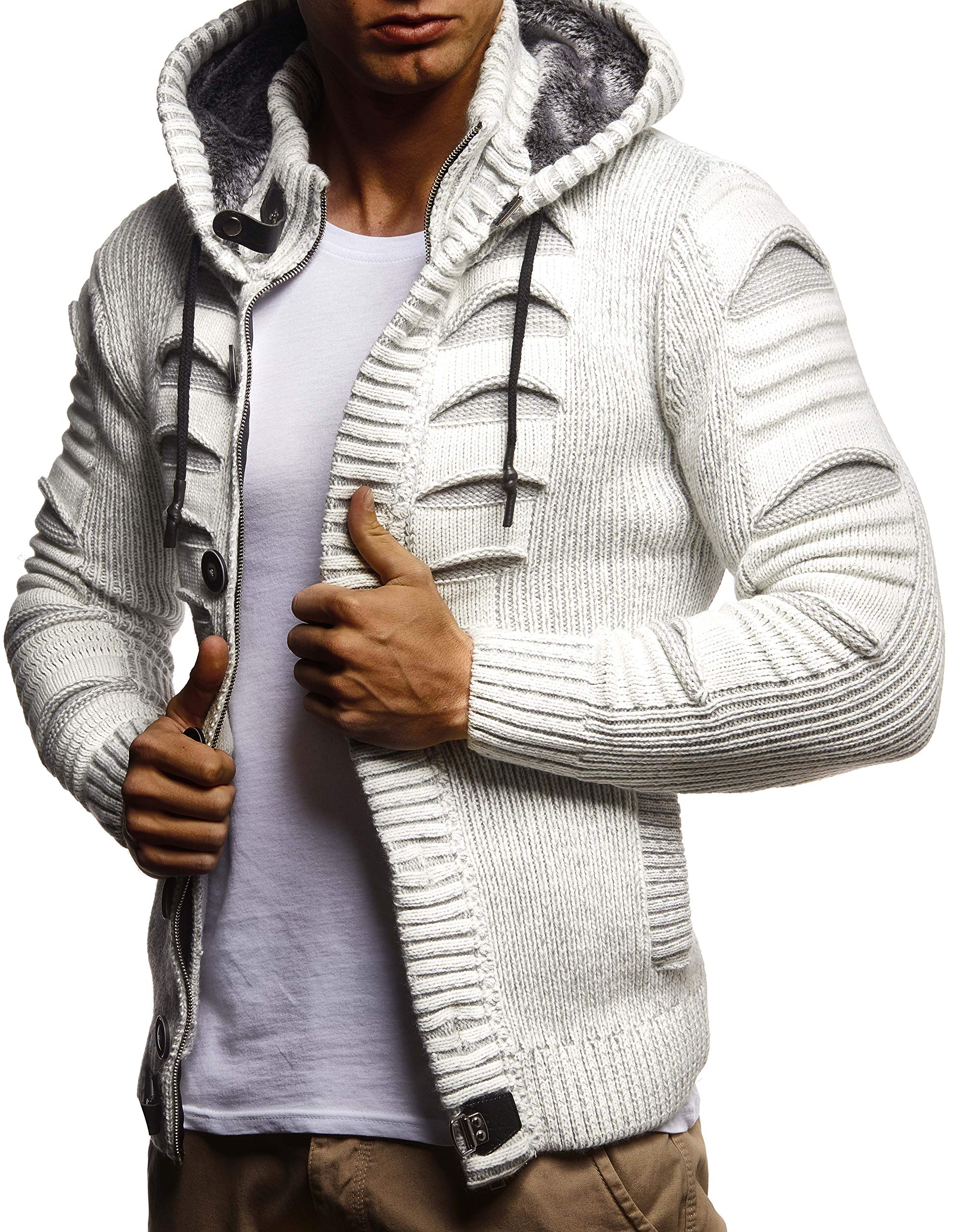 Herren Cardigan mit Hood und Zip, gestrickte Sweat Jacket für Winter und Sommer
