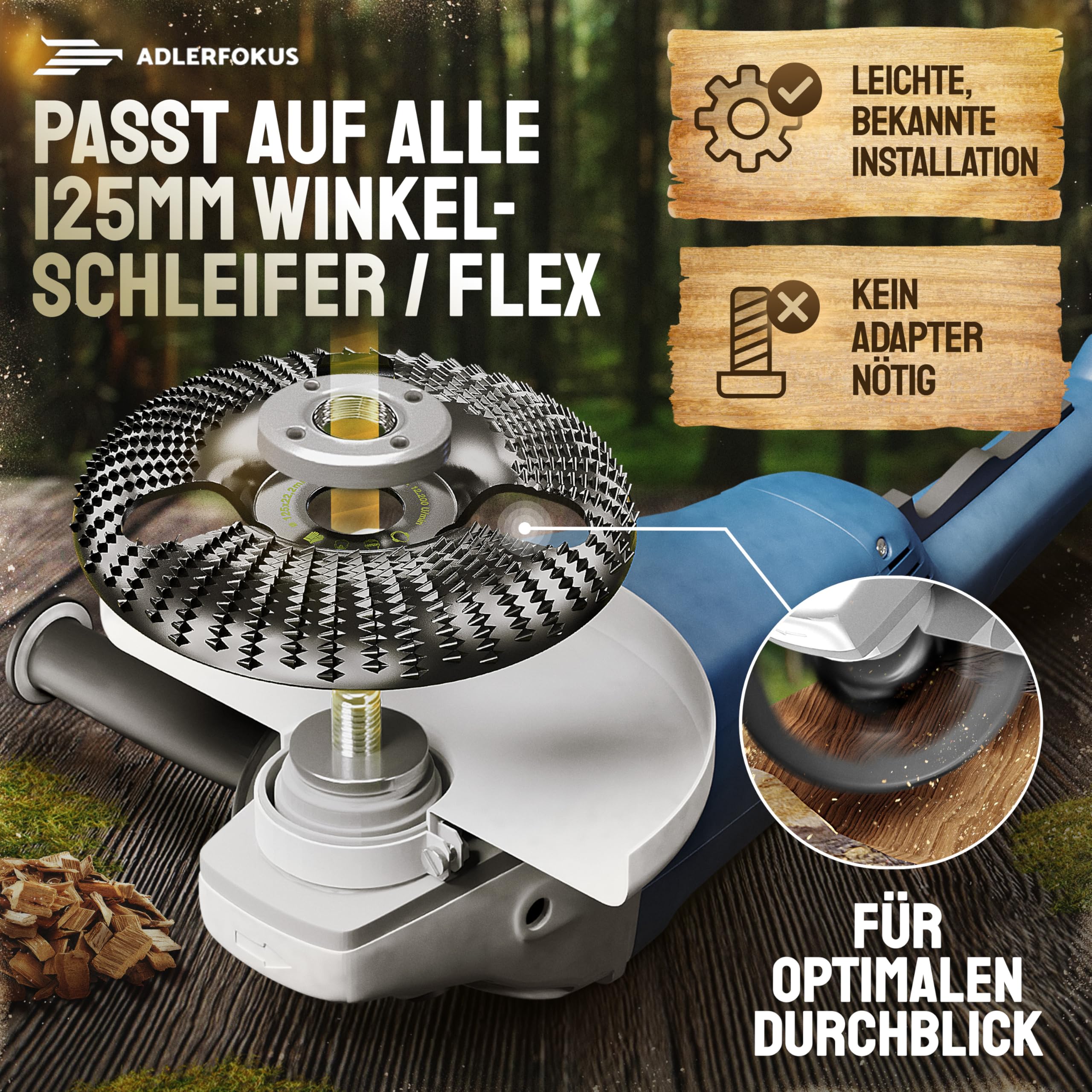 Holz Schleifscheibe 125mm Winkelschleifer [EXTRA SCHARF] | Flexscheibe für Holz - Wurzelfräse - Lackfräse - Baumstumpffräse - Raspelscheibe - Schleifen mit einer Flex Schleifscheibe