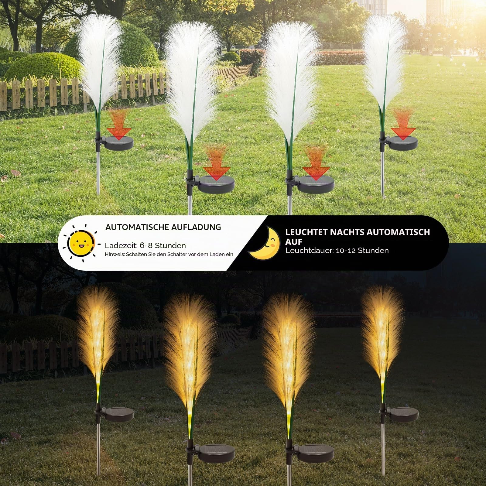 Solarleuchten Garten Schilf, Solarlampen für Außen, Wasserdichte Gartendeko für Draußen, Solar Deko für Rasen Gehweg Balkon Terrassen Landschaft Wegbeleuchtung
