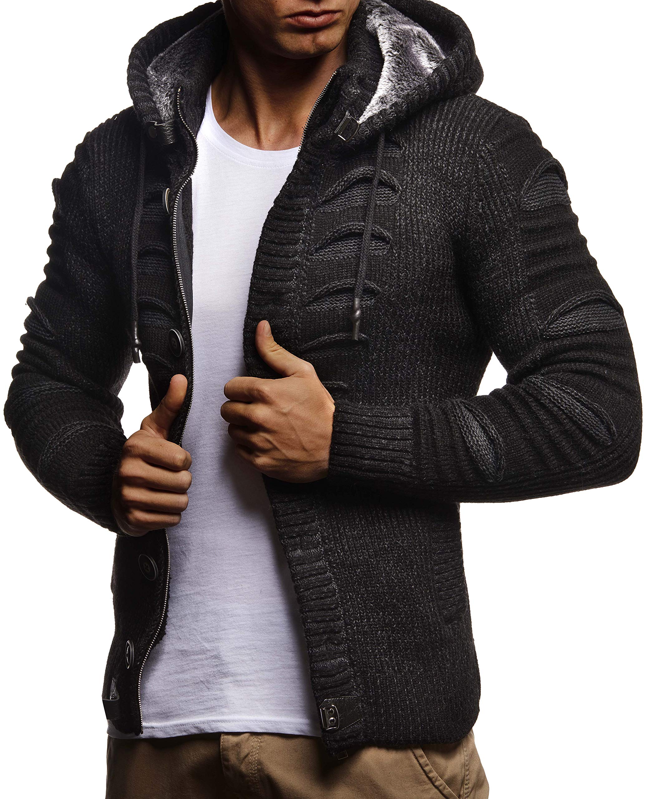 Herren Cardigan mit Hood und Zip, gestrickte Sweat Jacket für Winter und Sommer