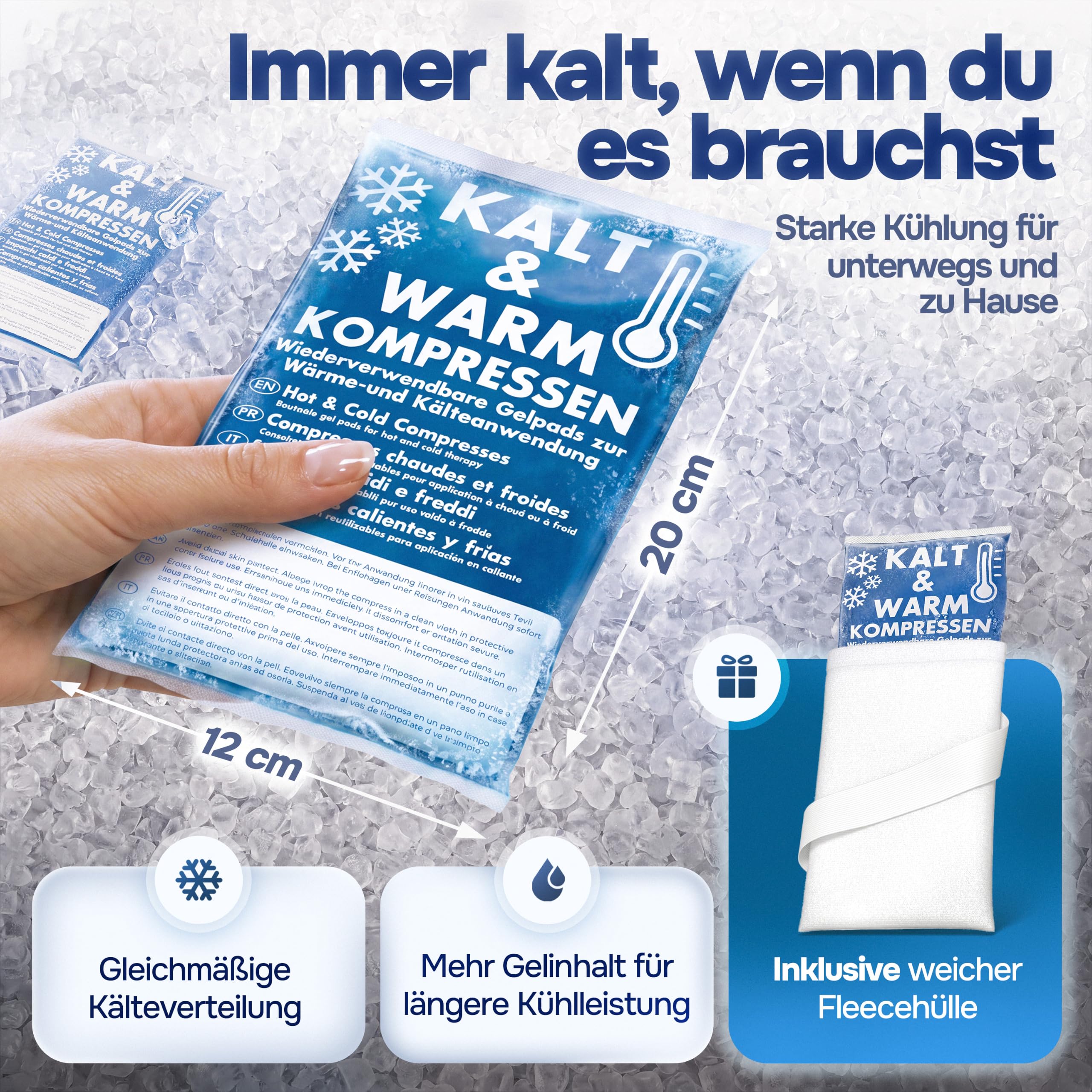 Kühlpads Kalt Warm Kompresse zertifiziert | Kühlpacks für Kinder & Erwachsene, Mit Fleecehülle, Strapazierfähig, Mehr Gelinhalt, PowerSeal Schweißnaht, Tiefgekühlt weich
