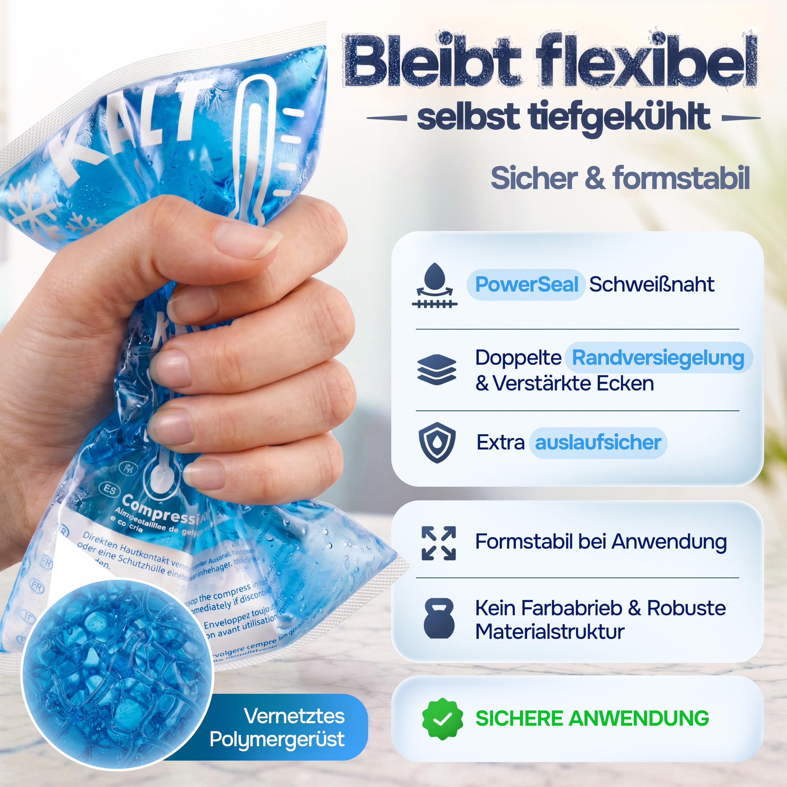 Kühlpads Kalt Warm Kompresse zertifiziert | Kühlpacks für Kinder & Erwachsene, Mit Fleecehülle, Strapazierfähig, Mehr Gelinhalt, PowerSeal Schweißnaht, Tiefgekühlt weich