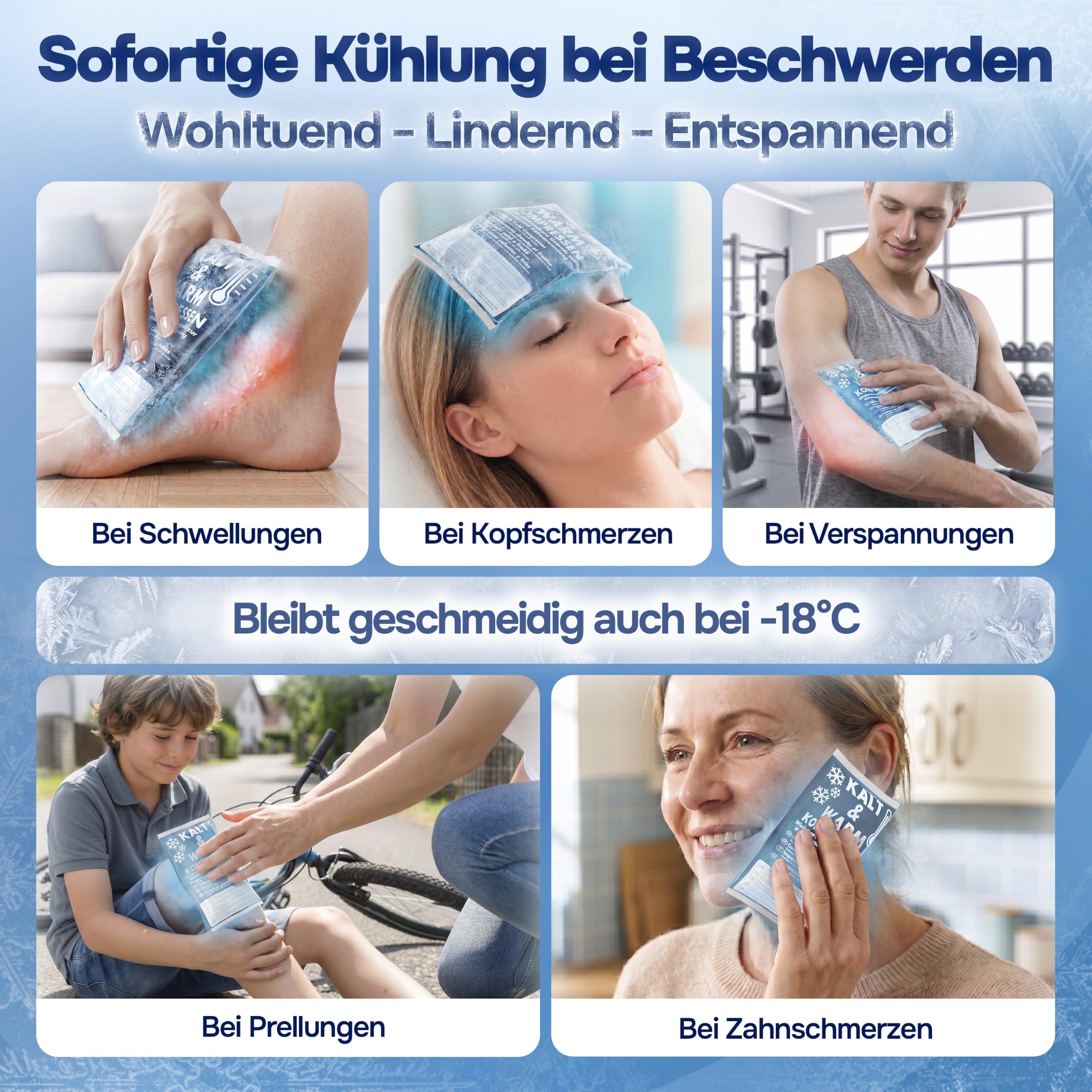 Kühlpads Kalt Warm Kompresse zertifiziert | Kühlpacks für Kinder & Erwachsene, Mit Fleecehülle, Strapazierfähig, Mehr Gelinhalt, PowerSeal Schweißnaht, Tiefgekühlt weich