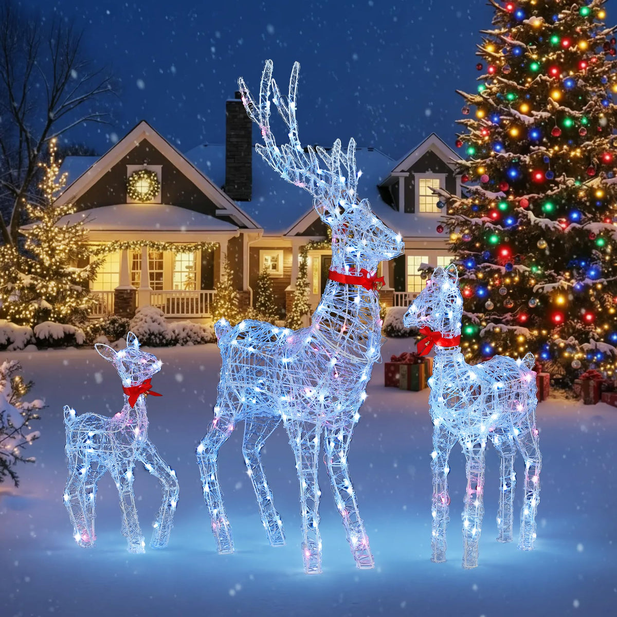 LED Rentier, Beleuchtet Weihnachtshirsch mit 120 RGB-LEDs und Fernbedienung, 89 Modi, Weihnachtsdekoration mit abnehmbarem Geweih und Halsteil für Haus, Hof und Garten (62x19x118cm)