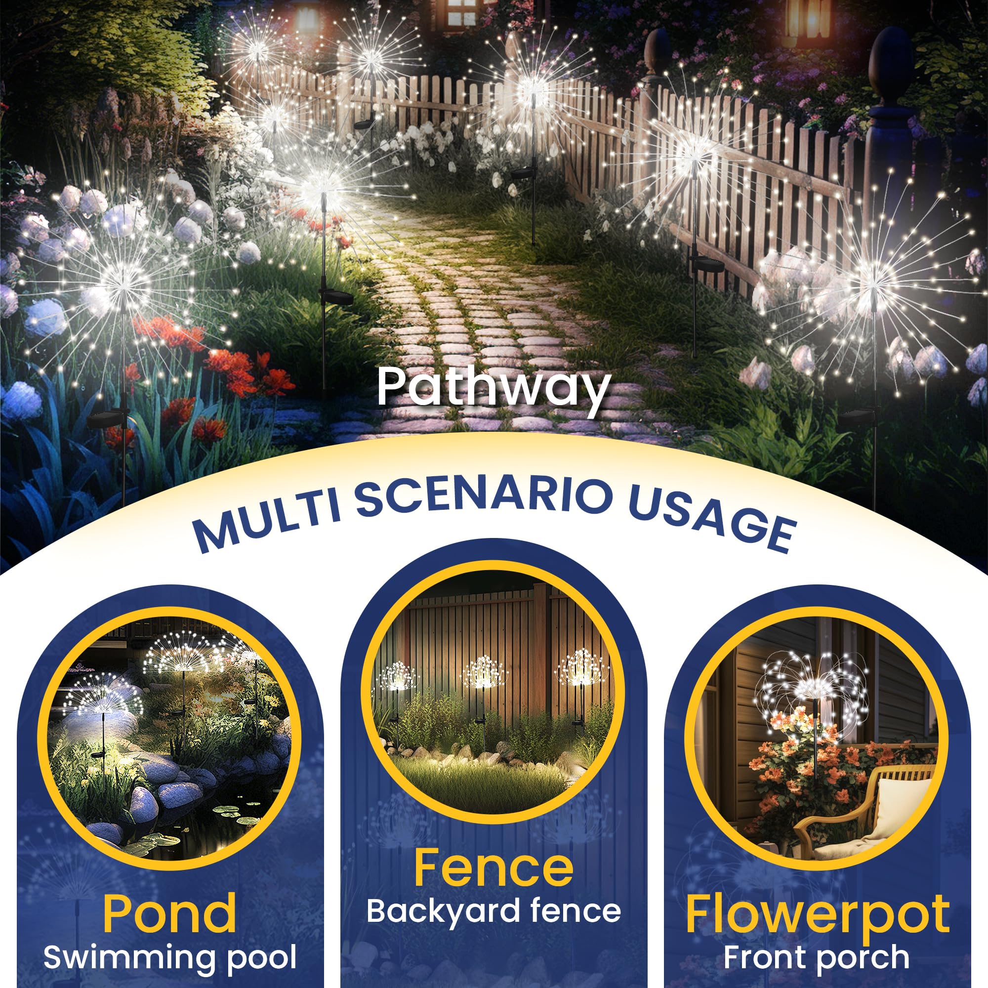 Gartendeko Solarleuchten für Außen,4 Stück 120 LED Feuerwerk Solarleuchten, Wetterfest Pusteblume Solarlampen für Balkon Terrasse Blumenkästen Hof Deko