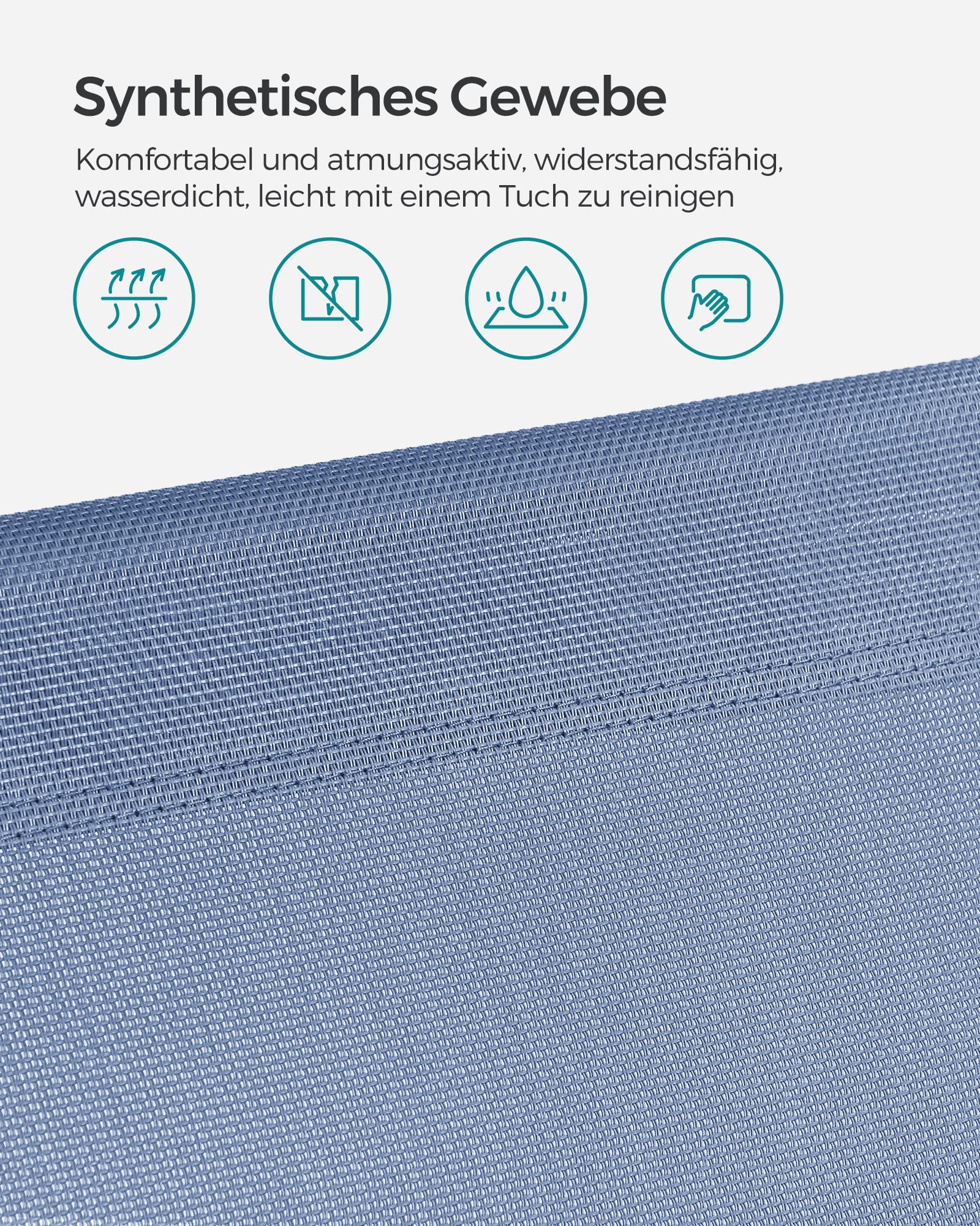 Sonnenliege, klappbarer Liegestuhl, 193 x 53 x 29 cm, trägt bis zu 150 kg, Sonnenschutz, Kopfkissen, verstellbare Rückenlehne, für Garten, Pool, Terrasse