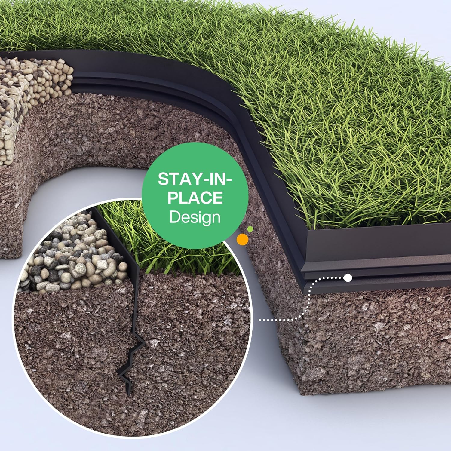 Flexible Rasenkante Kunststoff - Robustes Stay-in-Place Design - Sehr Gut zu Verarbeiten, Min. 30 Jahre Lebensdauer, Unsichtbar - Beeteinfassung aus 100% recyceltem Plastik
