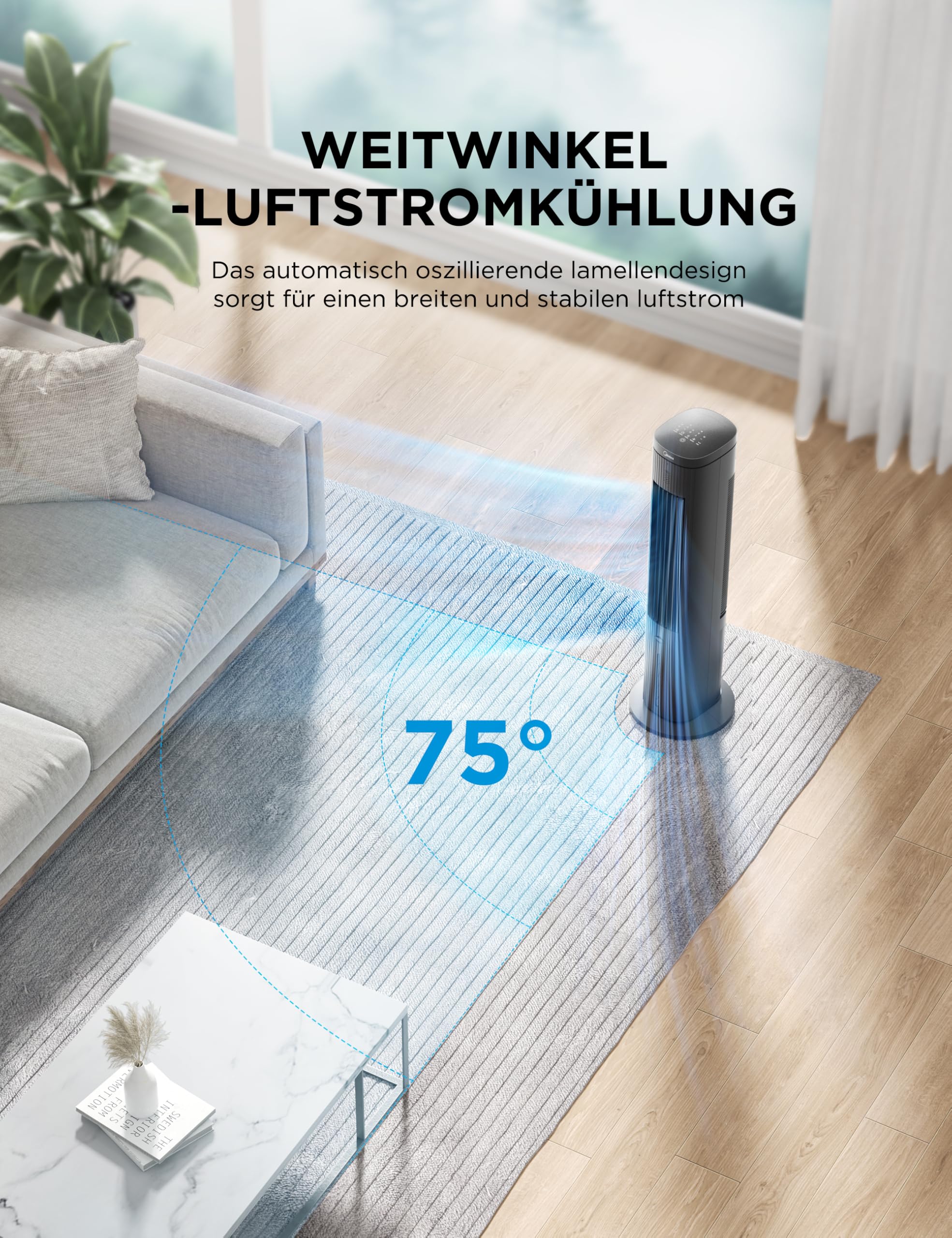 4-in-1 Mobile Klimaanlage Leiser:Luftkühler,Turmgebläse,Luftbefeuchter und Luftreiniger,mit Fernbedienung,5L Wassertank,355m³/h Luftdurchsatz,55W,LED-Display,Timer,Weiß