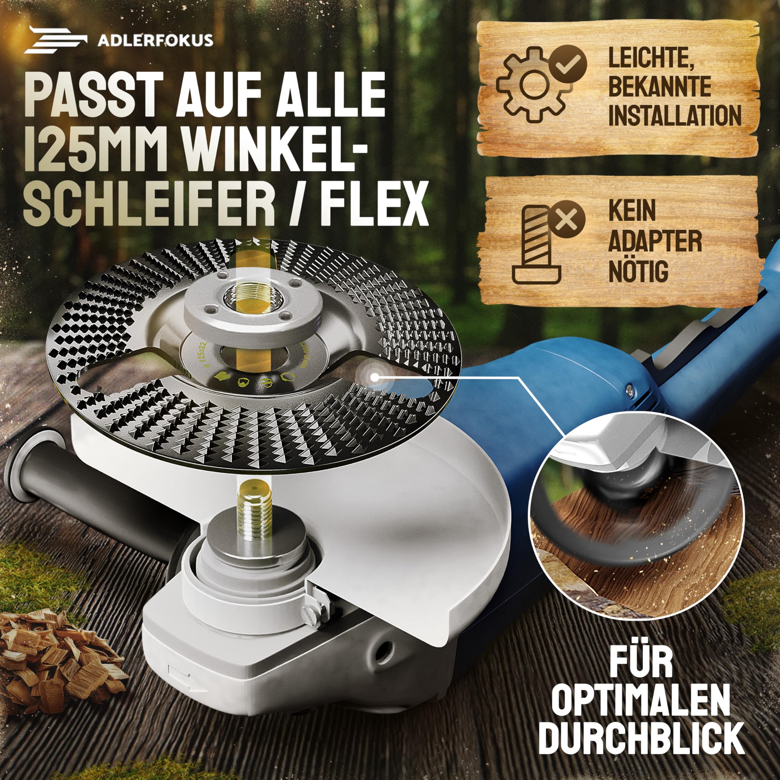 Holz Schleifscheibe 125mm Winkelschleifer [EXTRA SCHARF] | Flexscheibe für Holz - Wurzelfräse - Lackfräse - Baumstumpffräse - Raspelscheibe - Schleifen mit einer Flex Schleifscheibe