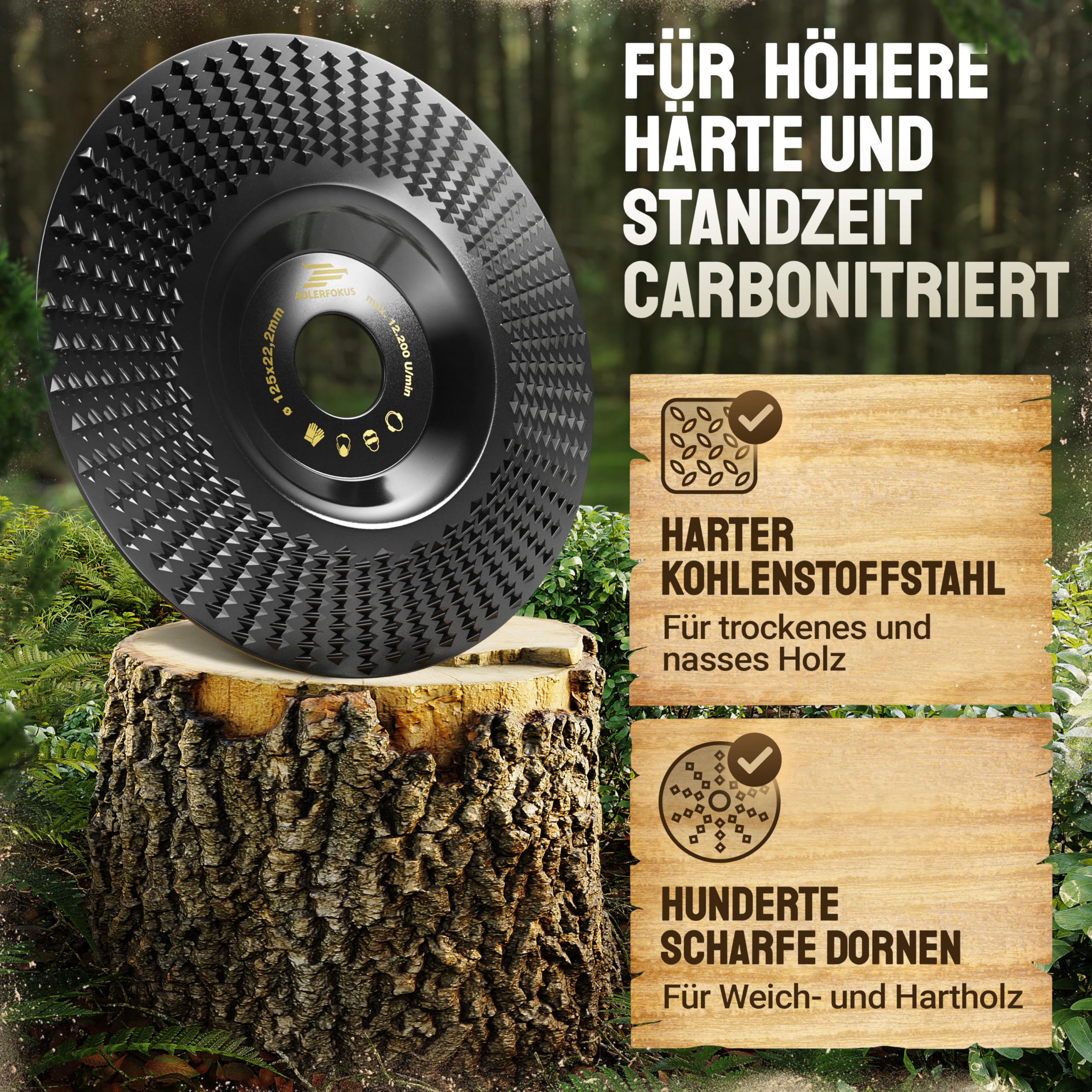 Holz Schleifscheibe 125mm Winkelschleifer [EXTRA SCHARF] | Flexscheibe für Holz - Wurzelfräse - Lackfräse - Baumstumpffräse - Raspelscheibe - Schleifen mit einer Flex Schleifscheibe