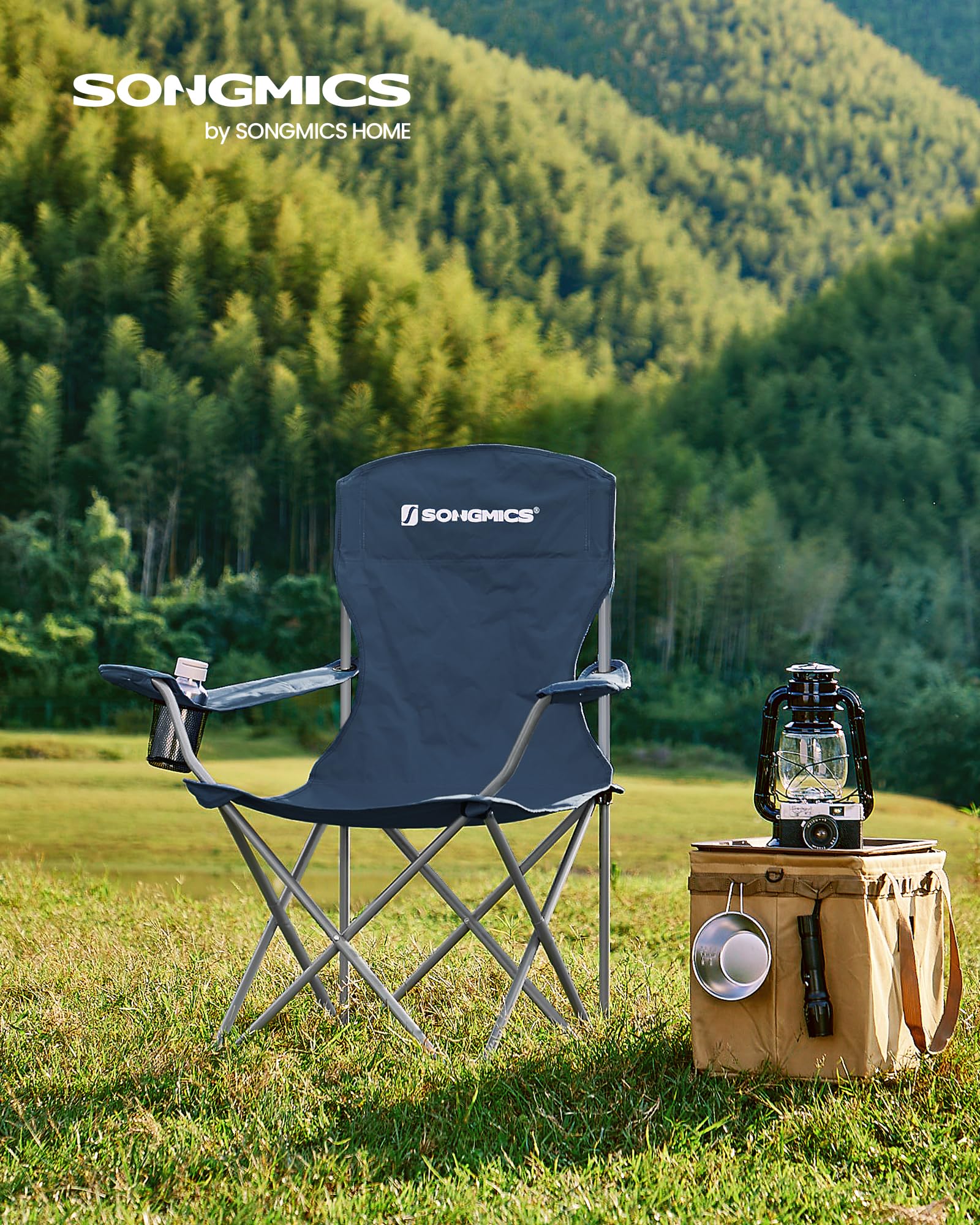 2er Set Klappstuhl Campingstuhl Bequeme Schwerlaststruktur bis 150kg belastbar mit Getränkehalter Outdoor Stuhl