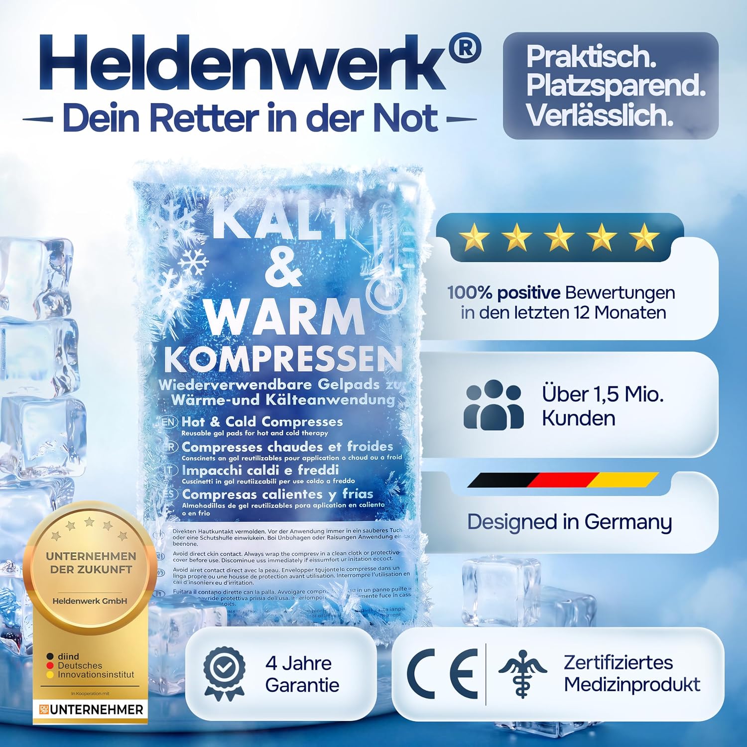 Kühlpads Kalt Warm Kompresse zertifiziert | Kühlpacks für Kinder & Erwachsene, Mit Fleecehülle, Strapazierfähig, Mehr Gelinhalt, PowerSeal Schweißnaht, Tiefgekühlt weich