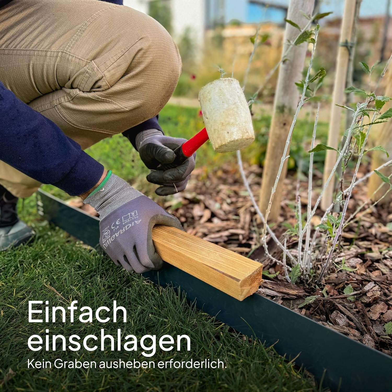 Flexible Rasenkante aus Metall - Garten Metall Beeteinfassung - Beetbegrenzung Einfach einschlagen, 1 Paar Montagehandschuhe inklusive