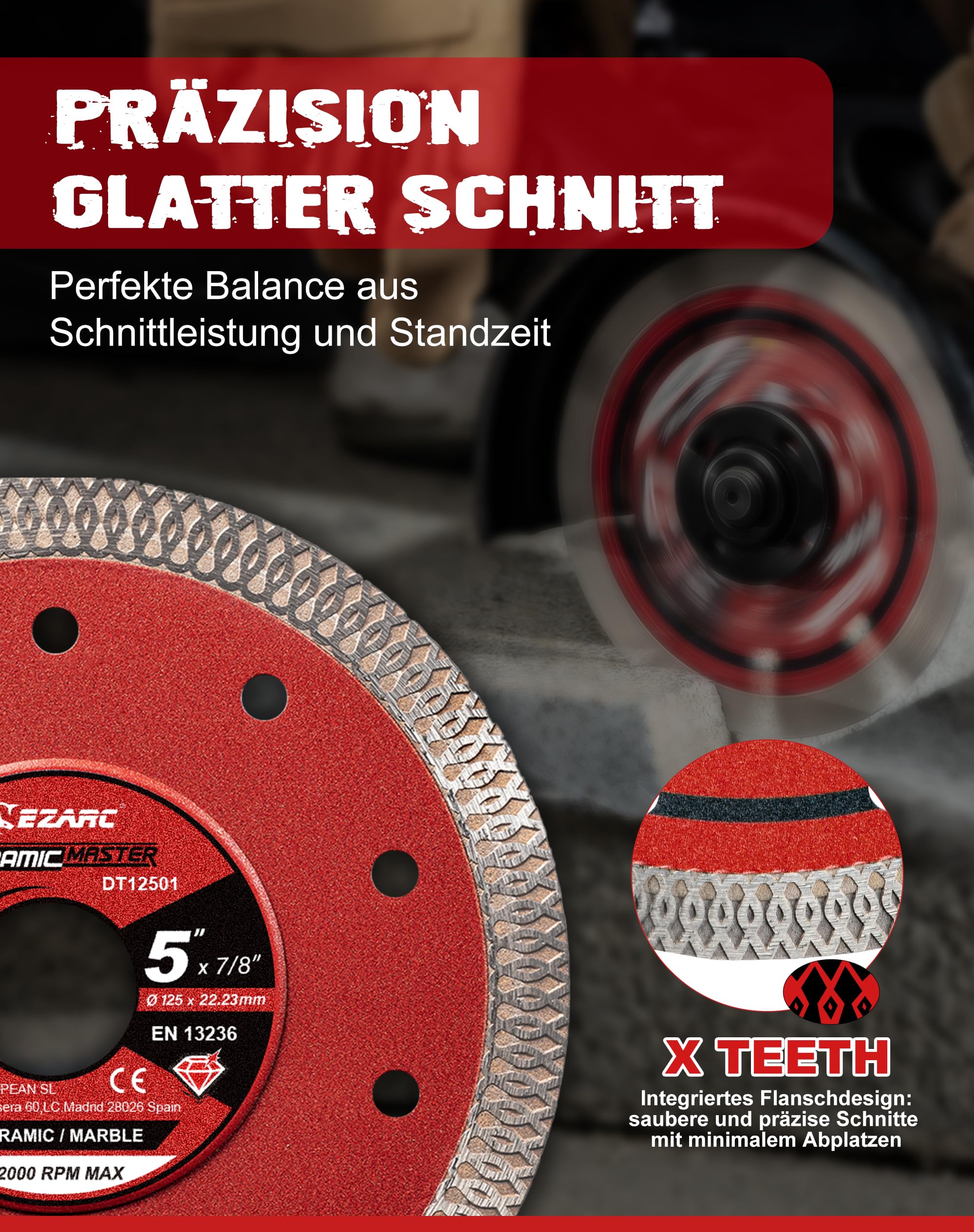 Diamantschneidscheiben 125mm Extra Thin Diamond Disc Cutting Disc für Fliesen Keramik Marmor Nass oder Trockenschnitt