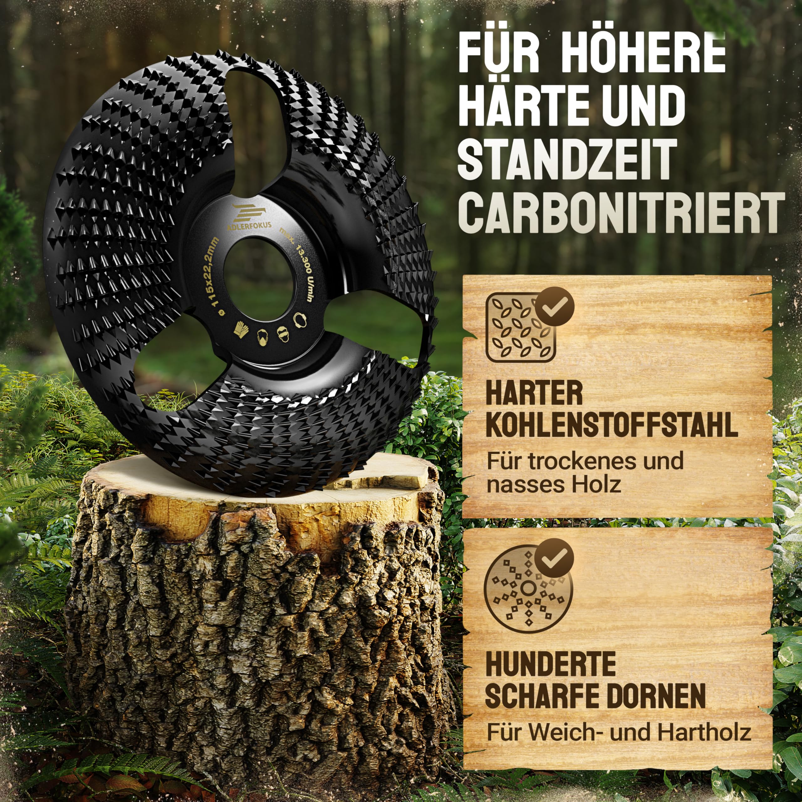 Holz Schleifscheibe 125mm Winkelschleifer [EXTRA SCHARF] | Flexscheibe für Holz - Wurzelfräse - Lackfräse - Baumstumpffräse - Raspelscheibe - Schleifen mit einer Flex Schleifscheibe