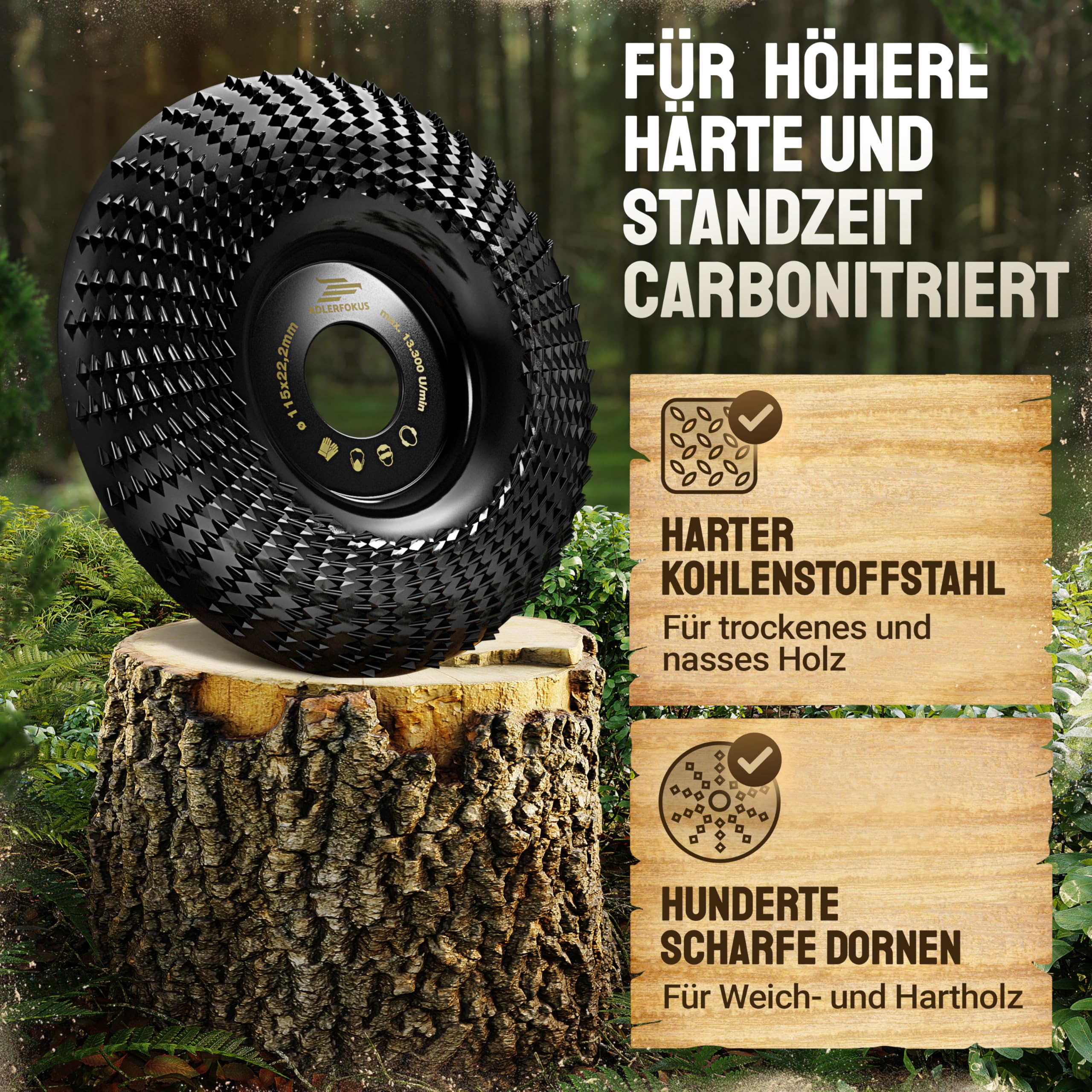 Holz Schleifscheibe 125mm Winkelschleifer [EXTRA SCHARF] | Flexscheibe für Holz - Wurzelfräse - Lackfräse - Baumstumpffräse - Raspelscheibe - Schleifen mit einer Flex Schleifscheibe