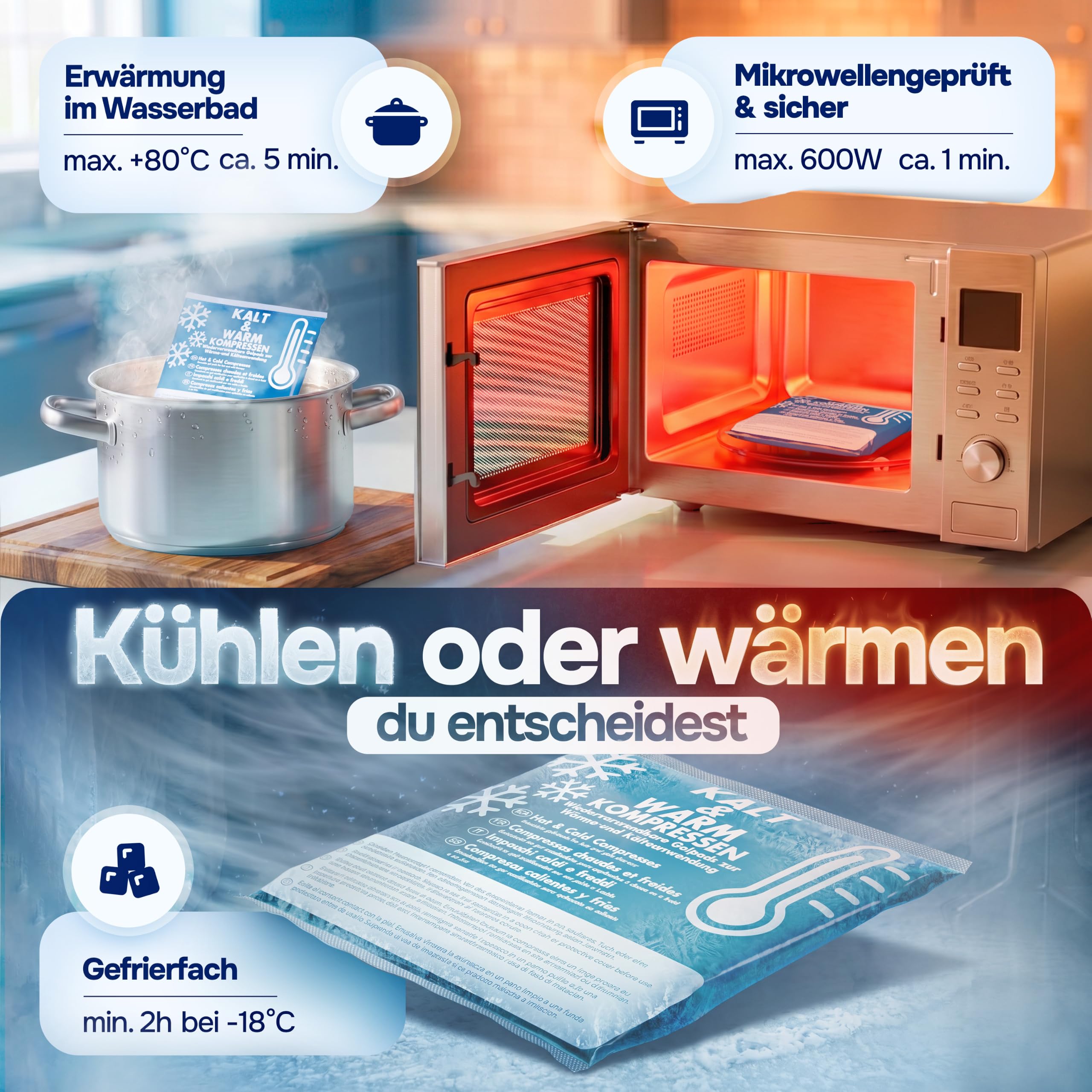 Kühlpads Kalt Warm Kompresse zertifiziert | Kühlpacks für Kinder & Erwachsene, Mit Fleecehülle, Strapazierfähig, Mehr Gelinhalt, PowerSeal Schweißnaht, Tiefgekühlt weich