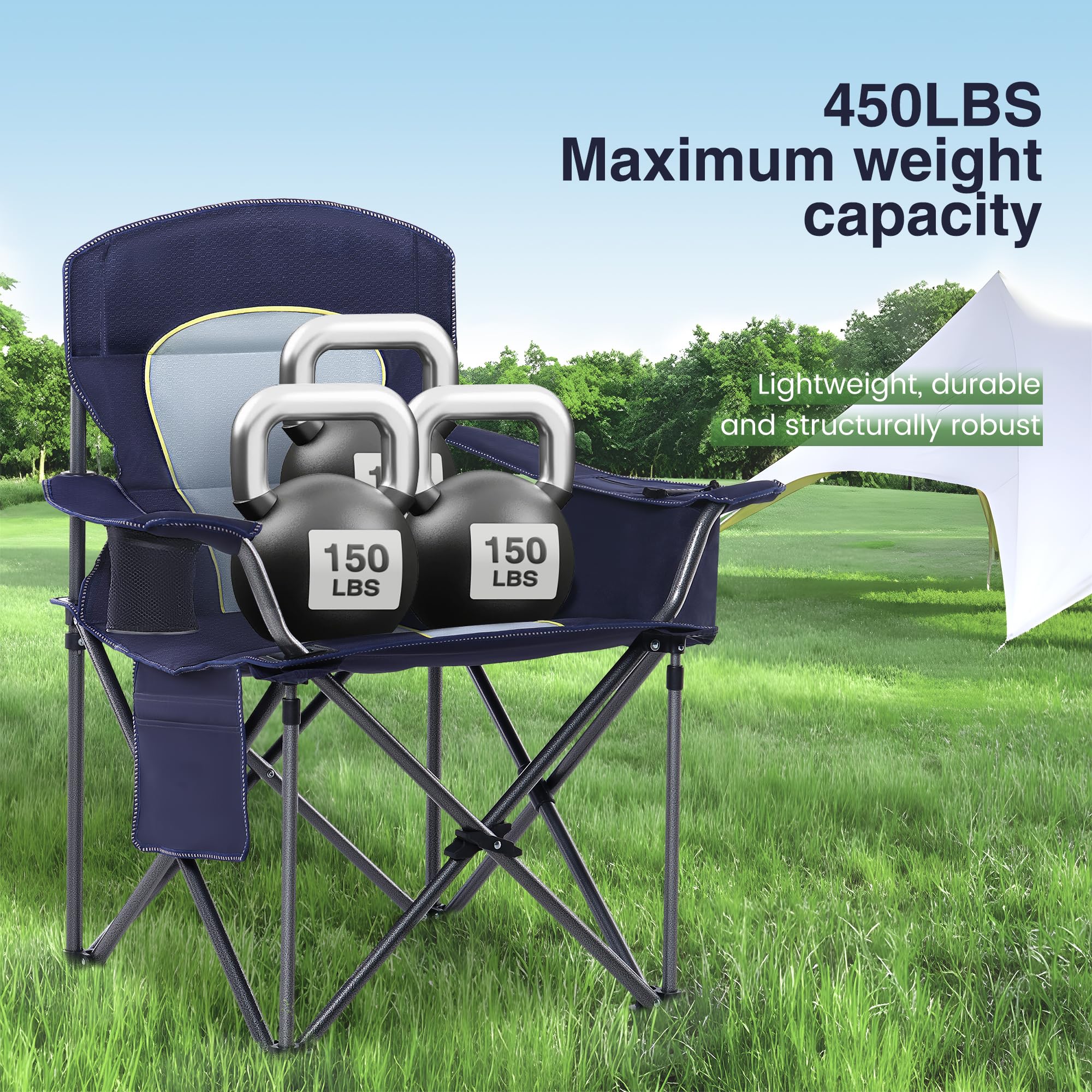 Campingstuhl Faltbar 200kg Klappstuhl Gepolstert mit Getränkehaltern Faltbarer Angelstuhl XXL mit Armlehnen Outdoorstuhl