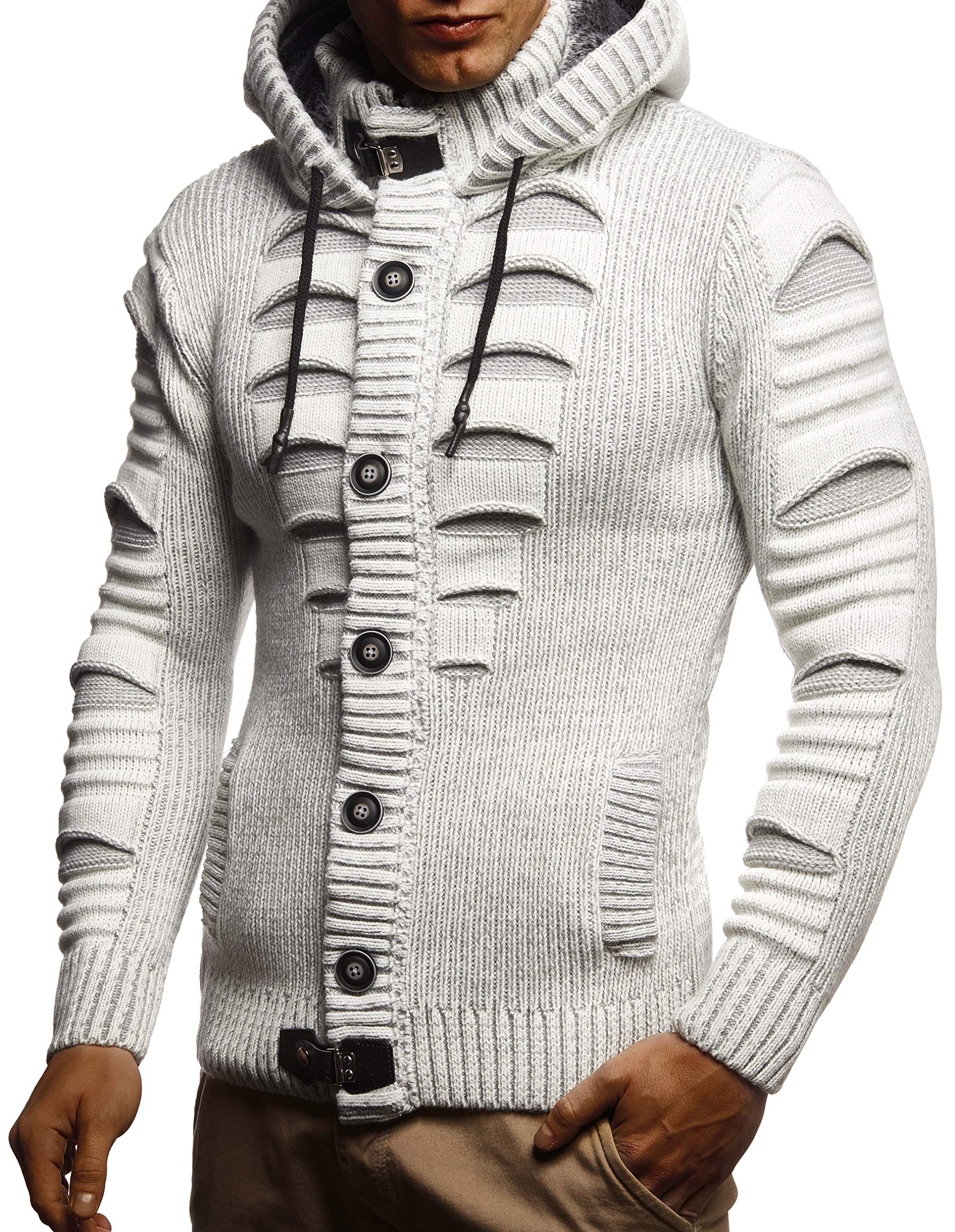 Herren Cardigan mit Hood und Zip, gestrickte Sweat Jacket für Winter und Sommer