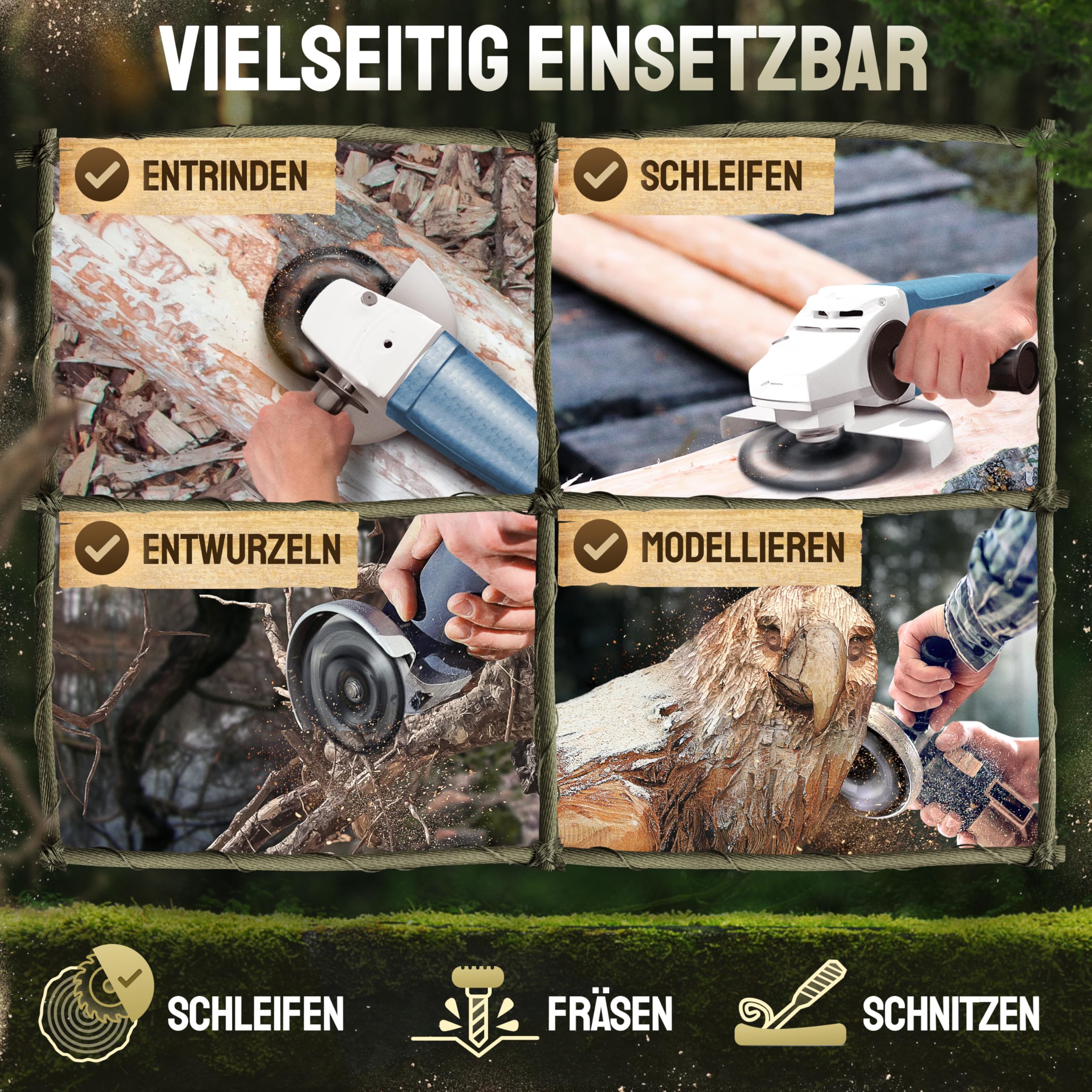 Holz Schleifscheibe 125mm Winkelschleifer [EXTRA SCHARF] | Flexscheibe für Holz - Wurzelfräse - Lackfräse - Baumstumpffräse - Raspelscheibe - Schleifen mit einer Flex Schleifscheibe