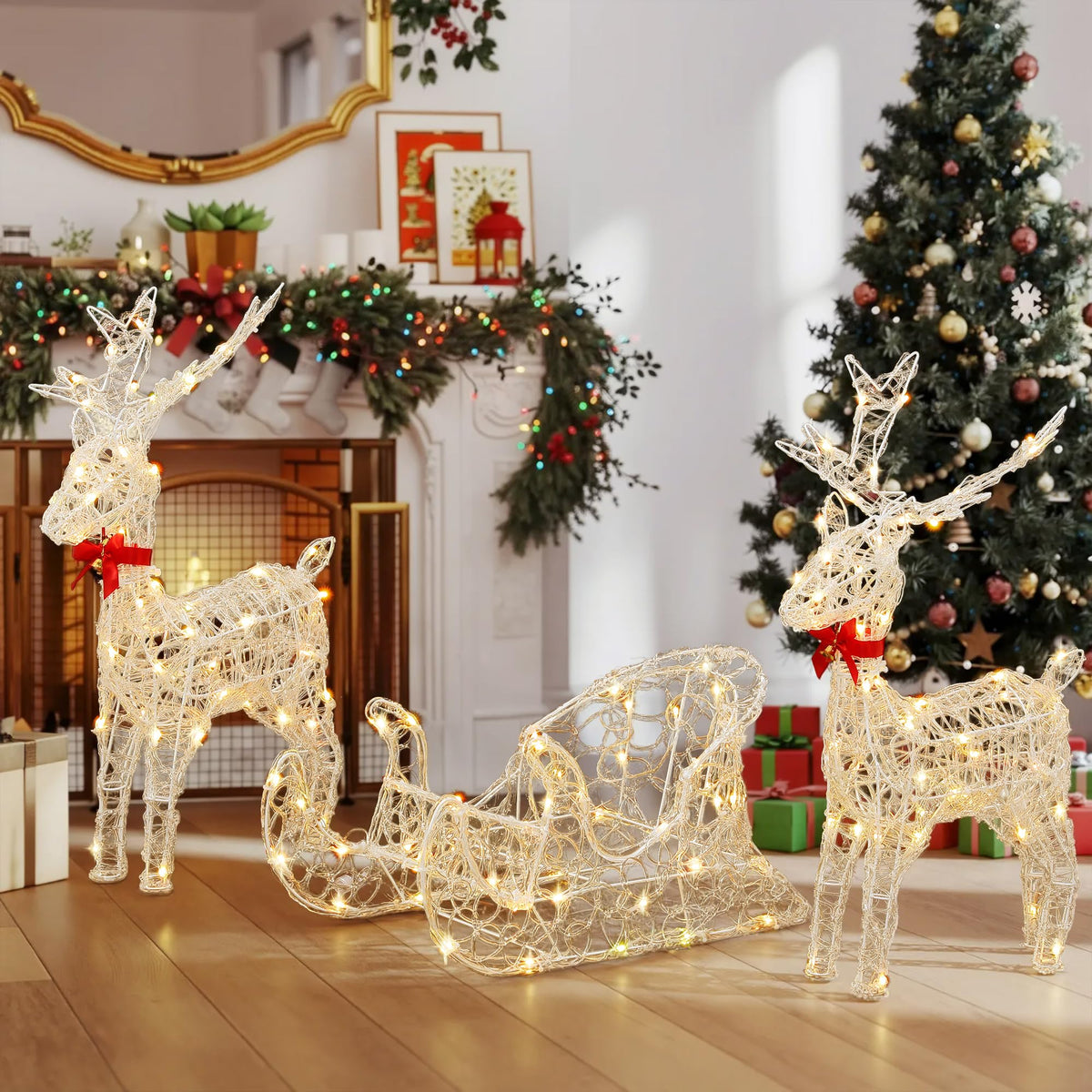 LED Rentier, Beleuchtet Weihnachtshirsch mit 120 RGB-LEDs und Fernbedienung, 89 Modi, Weihnachtsdekoration mit abnehmbarem Geweih und Halsteil für Haus, Hof und Garten (62x19x118cm)