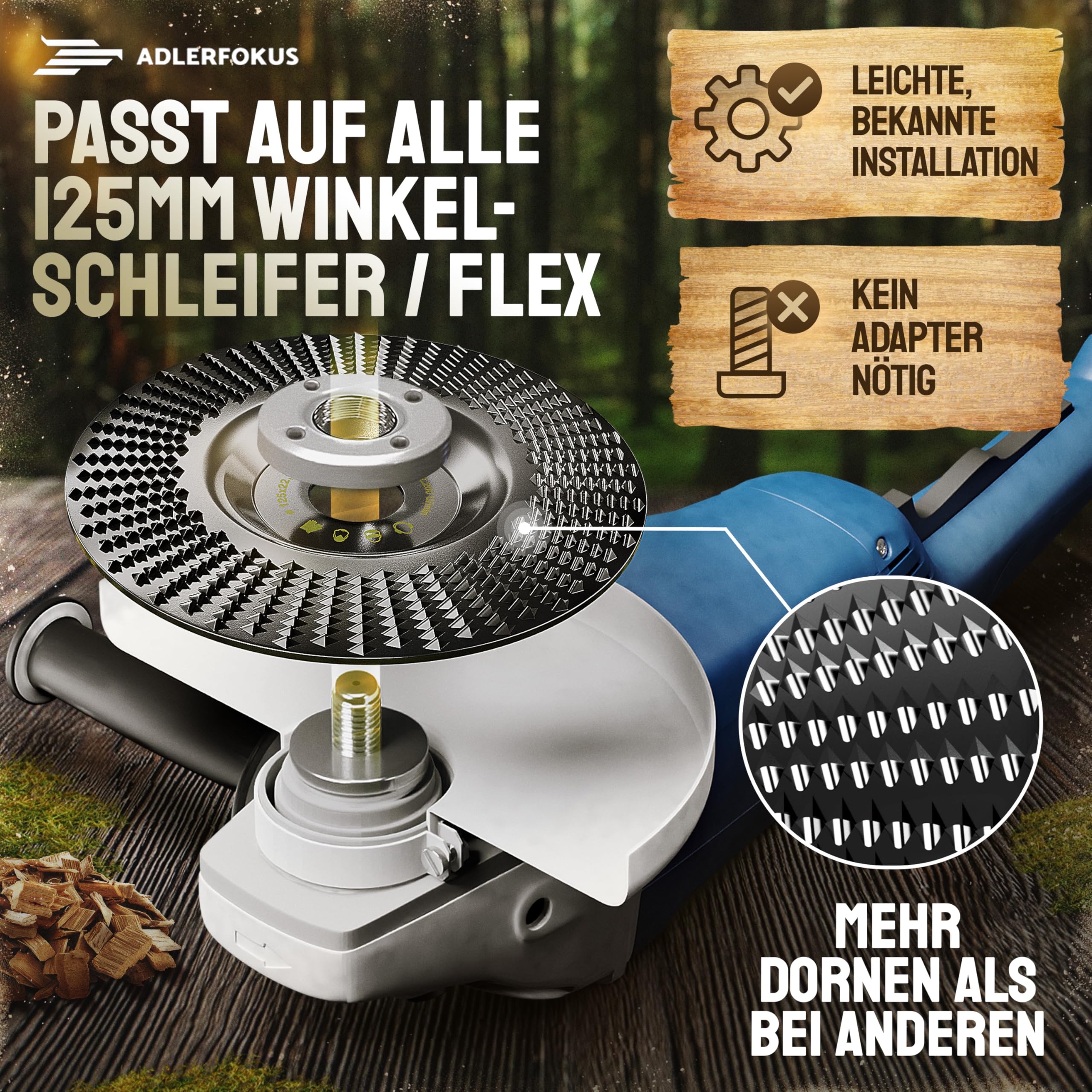 Holz Schleifscheibe 125mm Winkelschleifer [EXTRA SCHARF] | Flexscheibe für Holz - Wurzelfräse - Lackfräse - Baumstumpffräse - Raspelscheibe - Schleifen mit einer Flex Schleifscheibe