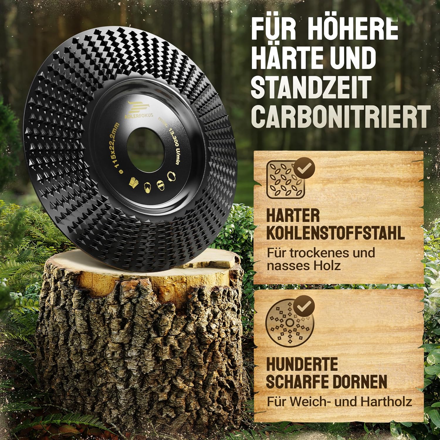 Holz Schleifscheibe 125mm Winkelschleifer [EXTRA SCHARF] | Flexscheibe für Holz - Wurzelfräse - Lackfräse - Baumstumpffräse - Raspelscheibe - Schleifen mit einer Flex Schleifscheibe