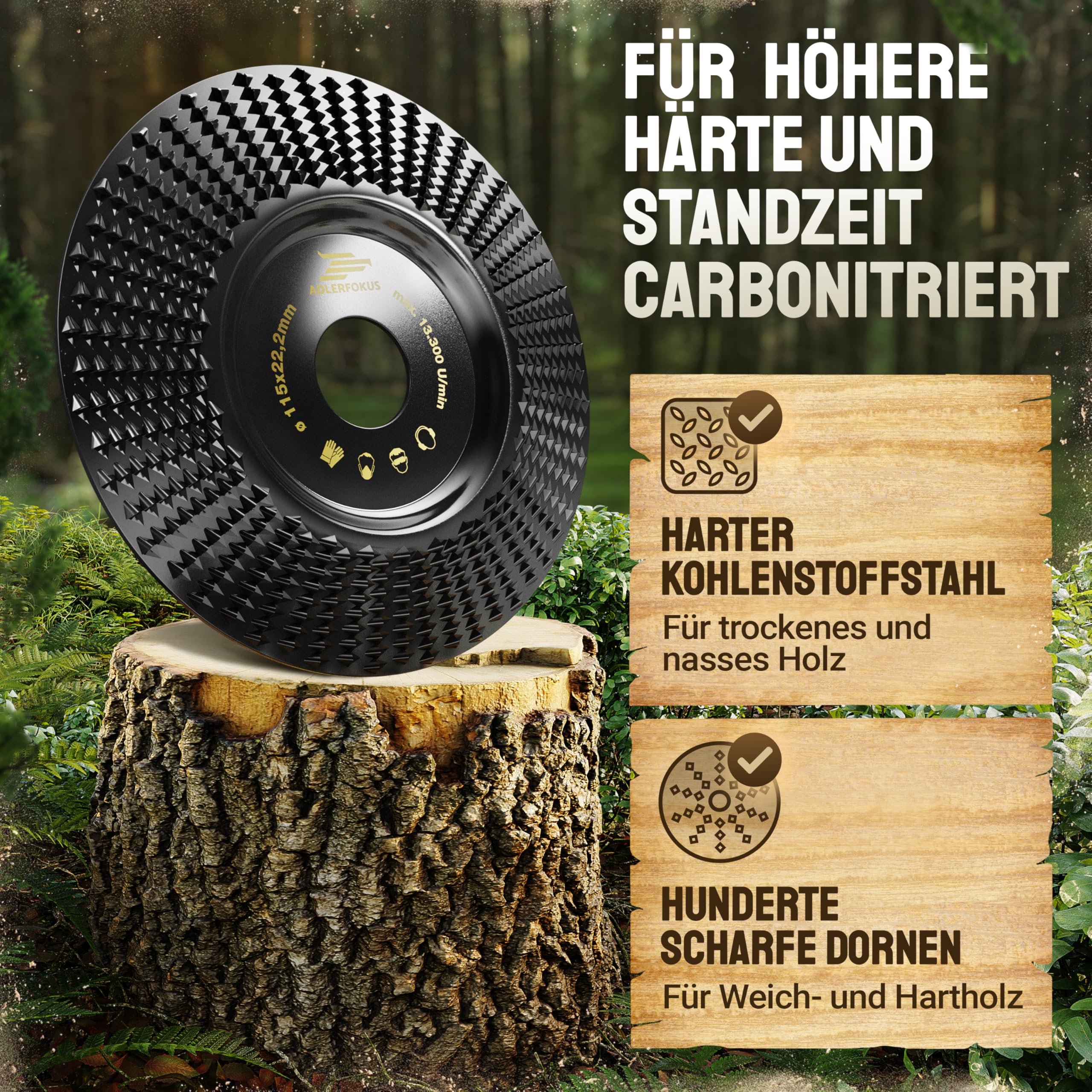 Holz Schleifscheibe 125mm Winkelschleifer [EXTRA SCHARF] | Flexscheibe für Holz - Wurzelfräse - Lackfräse - Baumstumpffräse - Raspelscheibe - Schleifen mit einer Flex Schleifscheibe