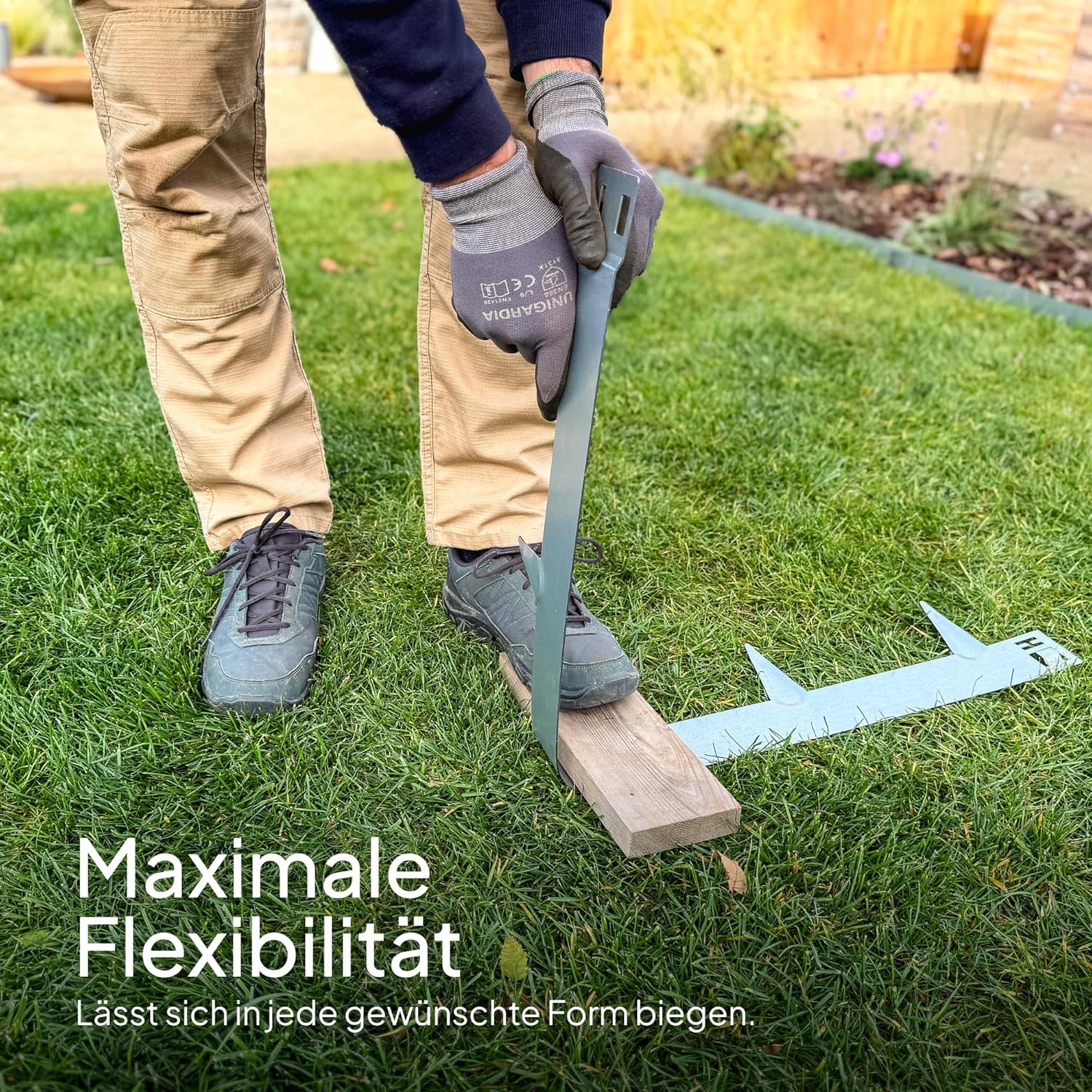 Flexible Rasenkante aus Metall - Garten Metall Beeteinfassung - Beetbegrenzung Einfach einschlagen, 1 Paar Montagehandschuhe inklusive