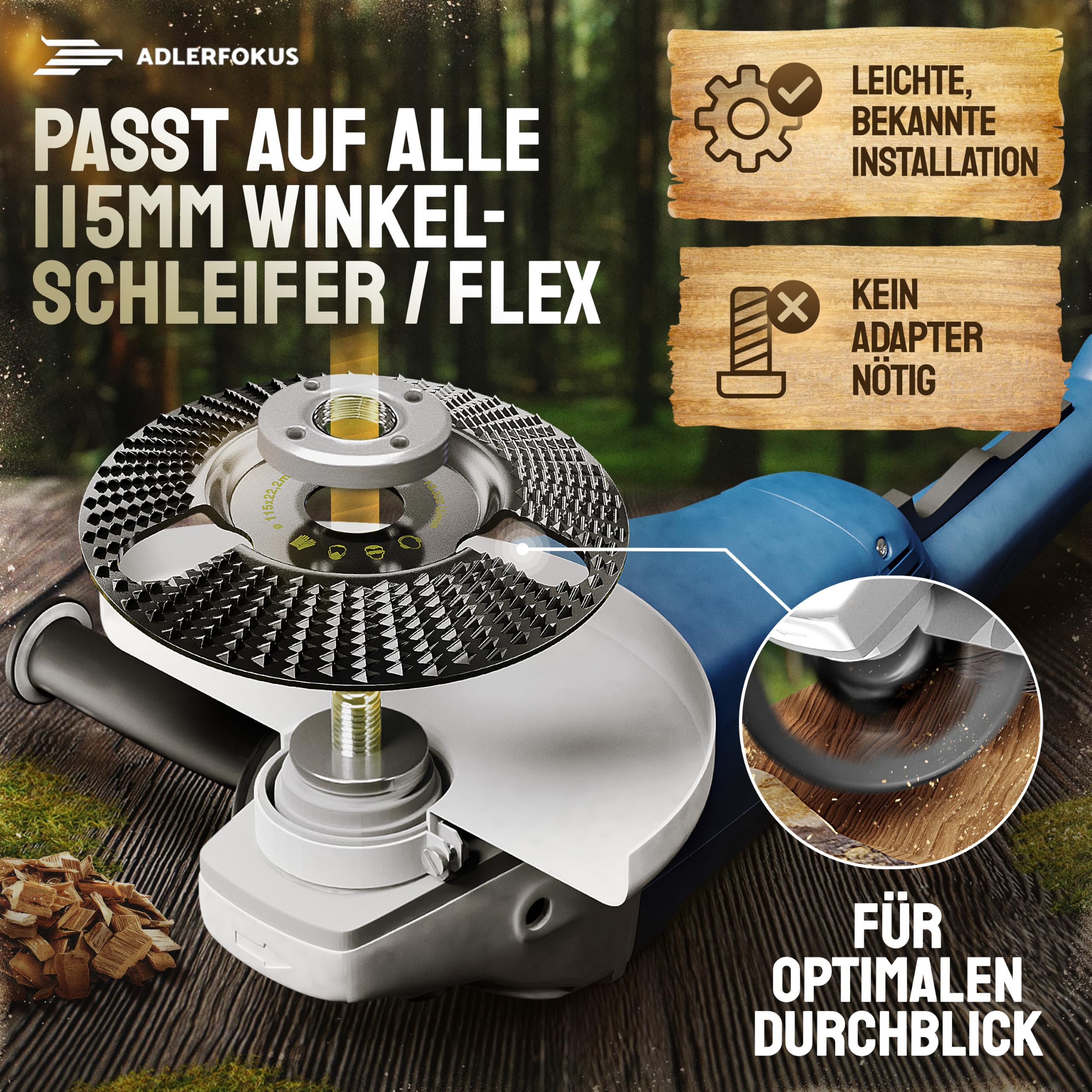 Holz Schleifscheibe 125mm Winkelschleifer [EXTRA SCHARF] | Flexscheibe für Holz - Wurzelfräse - Lackfräse - Baumstumpffräse - Raspelscheibe - Schleifen mit einer Flex Schleifscheibe