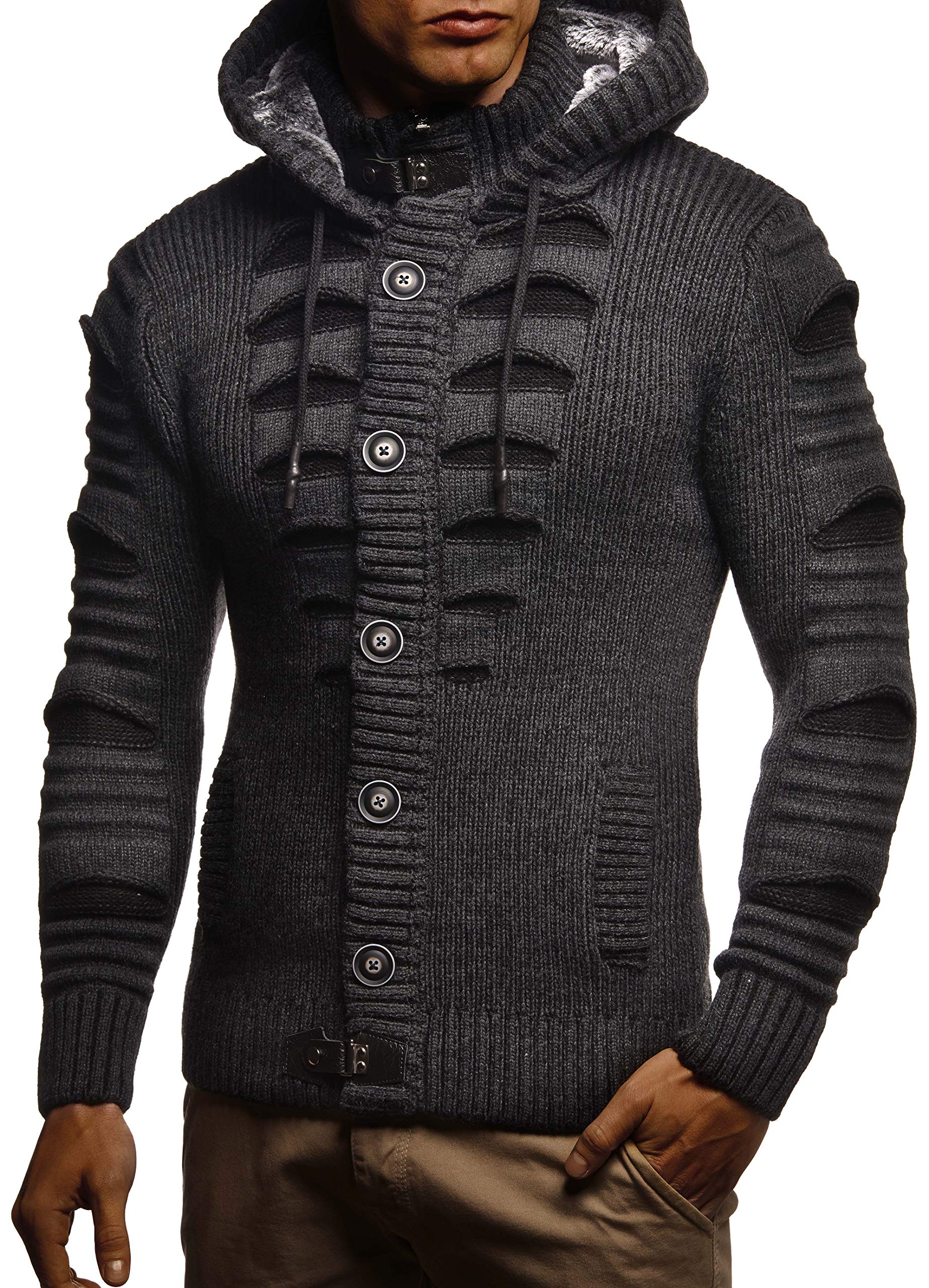 Herren Cardigan mit Hood und Zip, gestrickte Sweat Jacket für Winter und Sommer