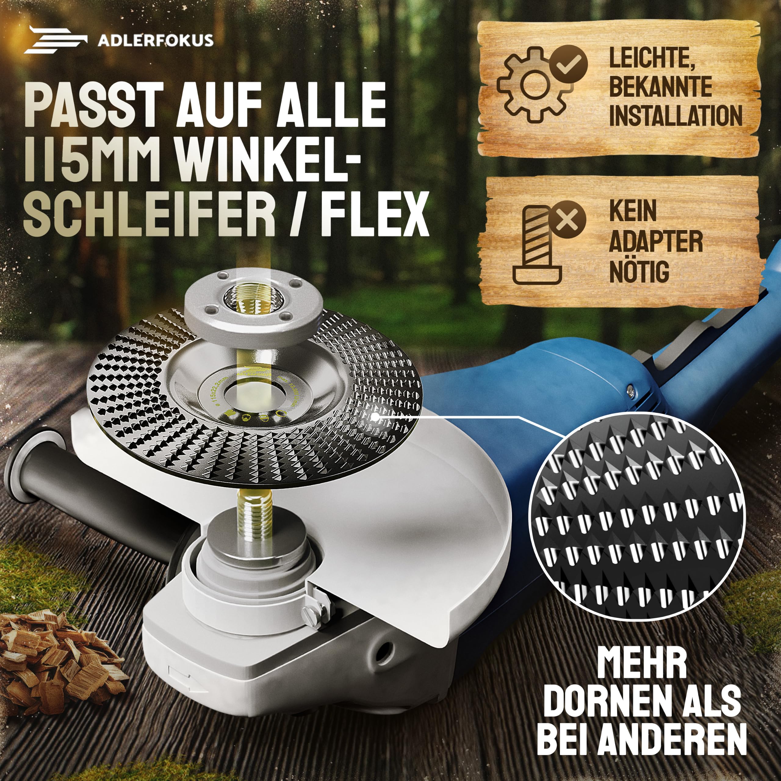 Holz Schleifscheibe 125mm Winkelschleifer [EXTRA SCHARF] | Flexscheibe für Holz - Wurzelfräse - Lackfräse - Baumstumpffräse - Raspelscheibe - Schleifen mit einer Flex Schleifscheibe