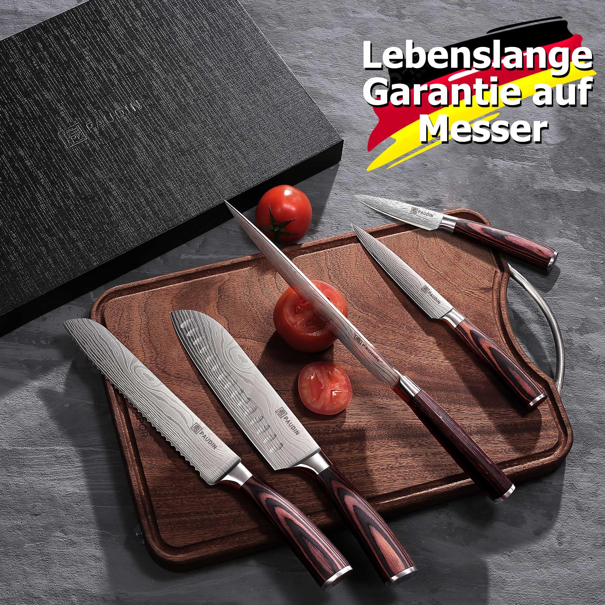 Küchenmesser-Set, 5-teiliges Küchenmesser-Set aus hochwertigem Kohlenstoff-Edelstahl, Ultra Sharp Messer-Set mit Kochmesser, Hackmesser, Nutzmesser