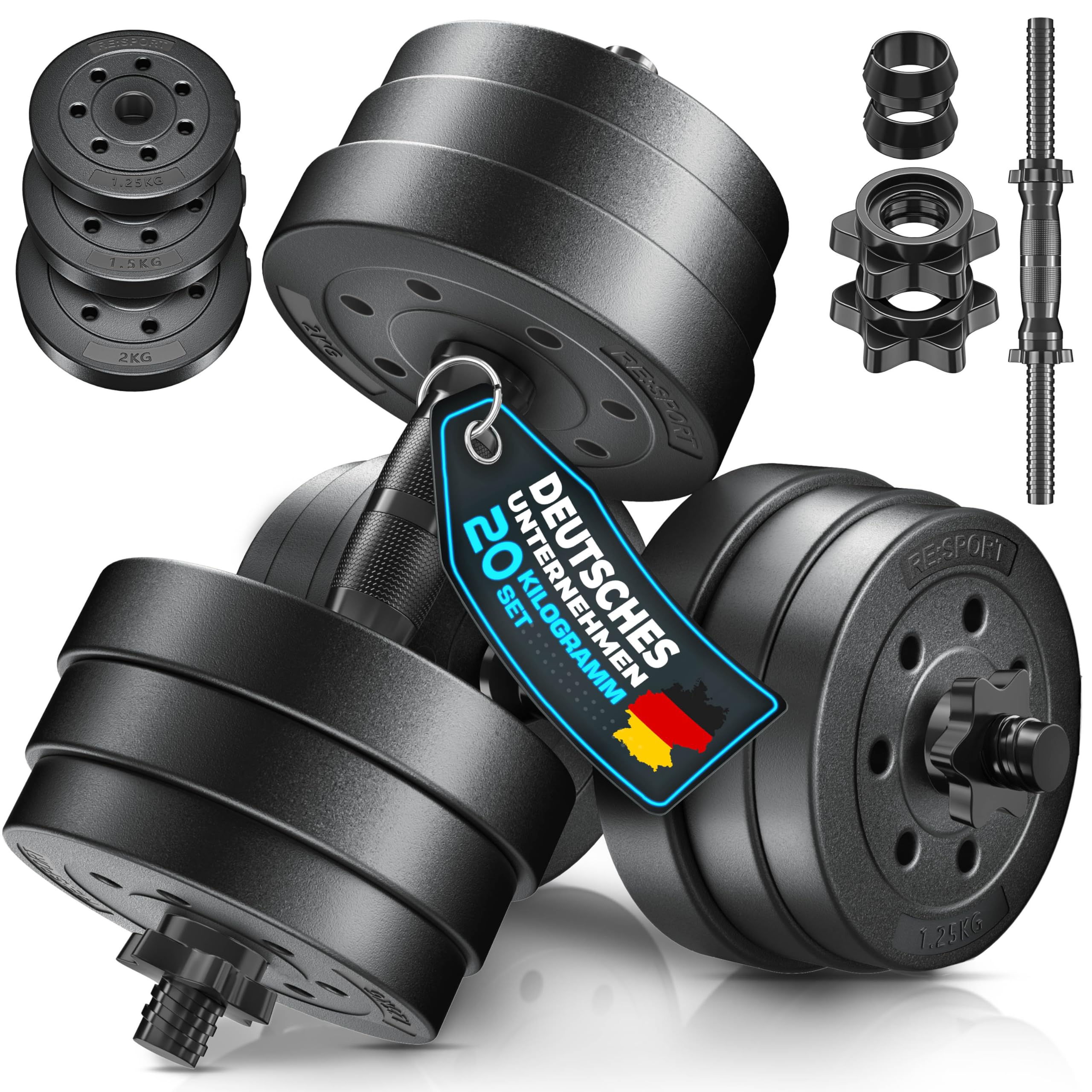 2er Hanteln Set verstellbar 20 kg | Hantelset mit 2 Kurzhanteln | Hantel mit Gewichten & 4 Sternverschlüsse | Fitness Kurzhantel für Muskelaufbau, Workout & Zuhause
