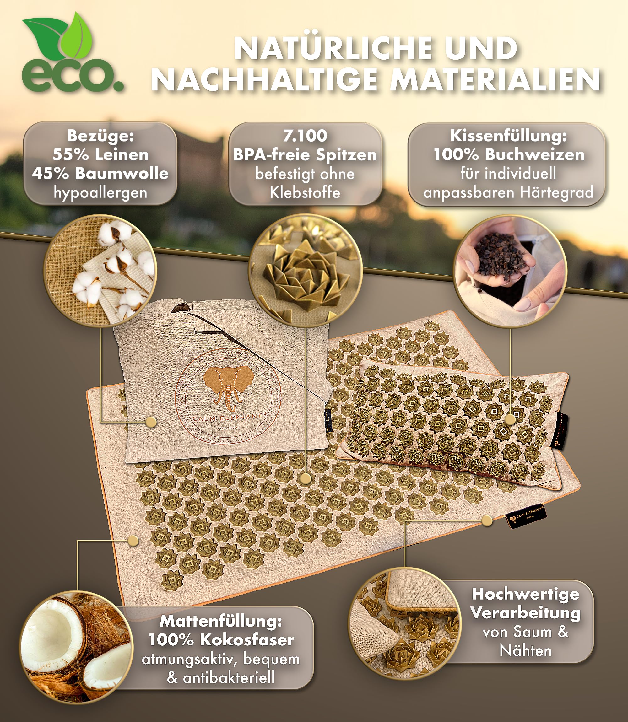 Echte Akupressurmatte mit Kissen XXL Set aus 5 Massagematten Rückenspannung Entlastung Akupunkturmatte mit Wärmefunktion, Lumbalkissen, Doormatte & Tasche, Grau