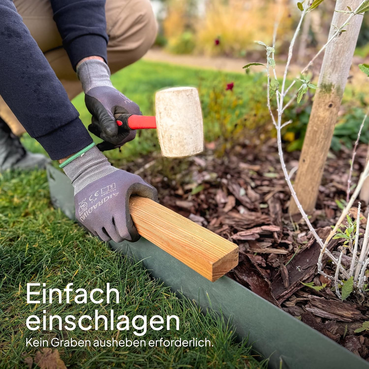 Flexible Rasenkante aus Metall - Garten Metall Beeteinfassung - Beetbegrenzung Einfach einschlagen, 1 Paar Montagehandschuhe inklusive