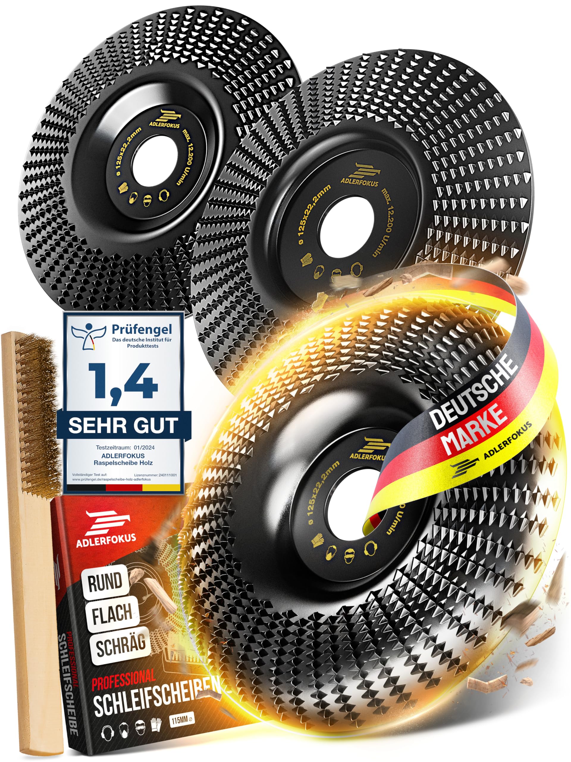 Holz Schleifscheibe 125mm Winkelschleifer [EXTRA SCHARF] | Flexscheibe für Holz - Wurzelfräse - Lackfräse - Baumstumpffräse - Raspelscheibe - Schleifen mit einer Flex Schleifscheibe