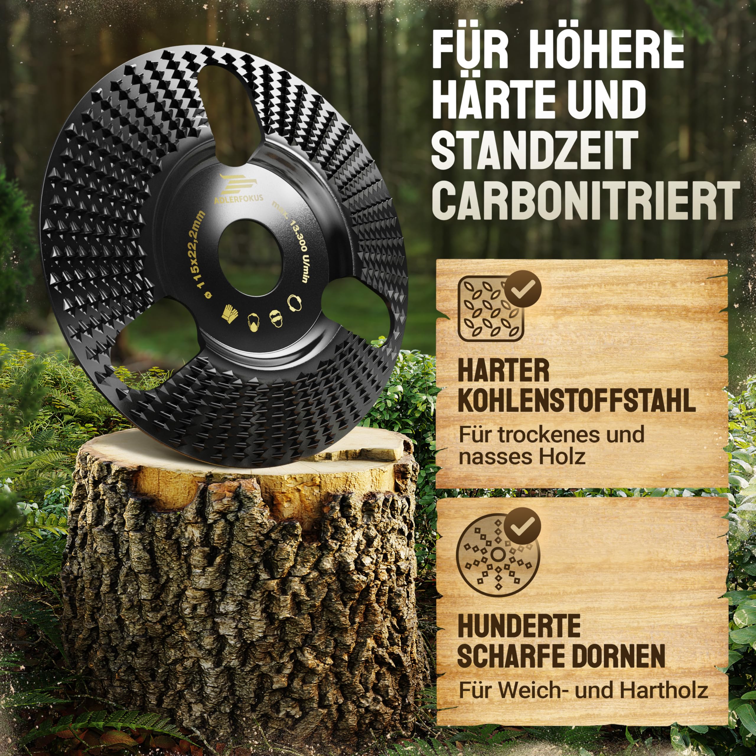Holz Schleifscheibe 125mm Winkelschleifer [EXTRA SCHARF] | Flexscheibe für Holz - Wurzelfräse - Lackfräse - Baumstumpffräse - Raspelscheibe - Schleifen mit einer Flex Schleifscheibe