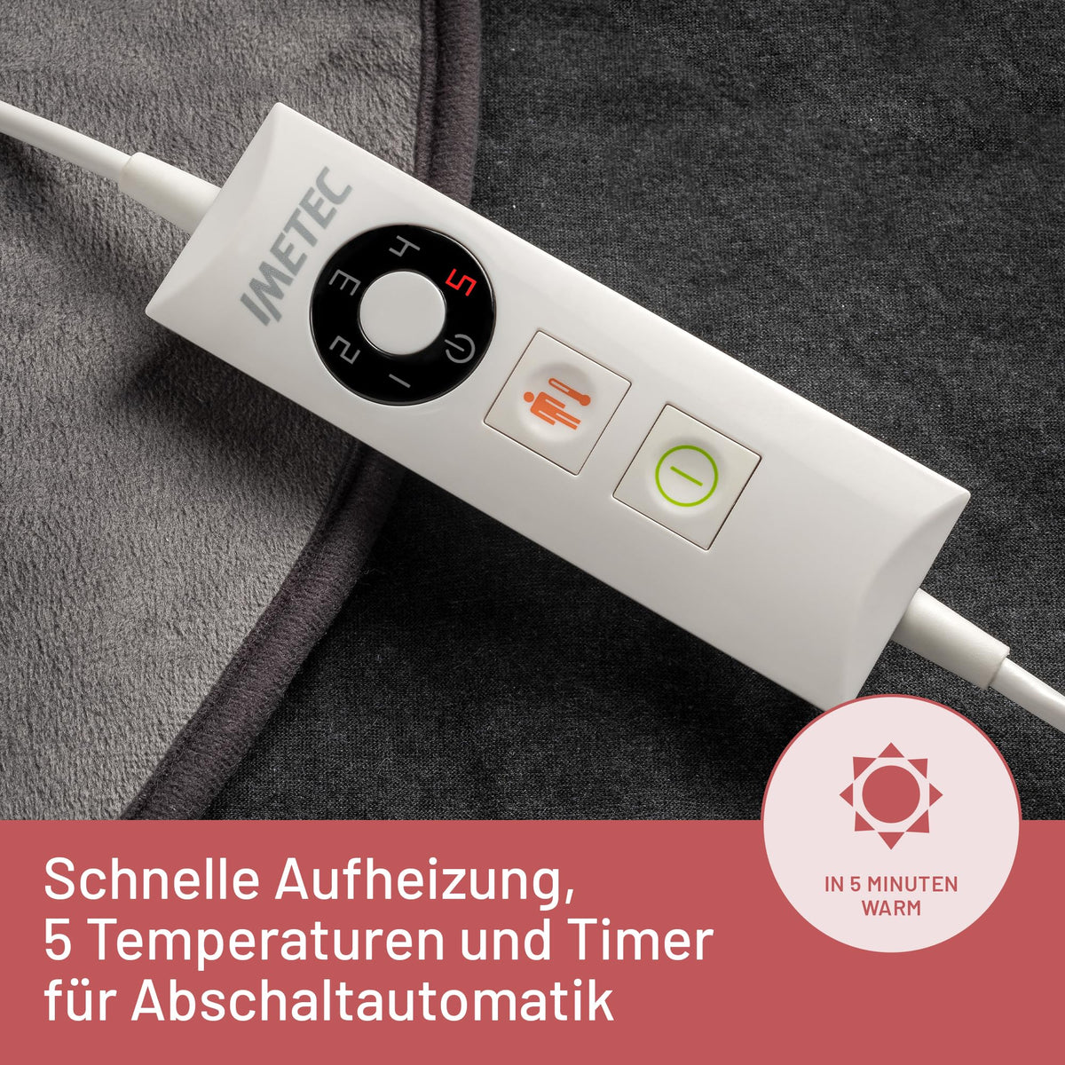 Heizkissen für Hals und Schultern, Wärmekissen 47 x 52 cm, antiallergischer Stoff, 5 Temperaturen, Electro-Block-Sicherheitssystem, schnelles Erhitzen, maschinenwaschbar