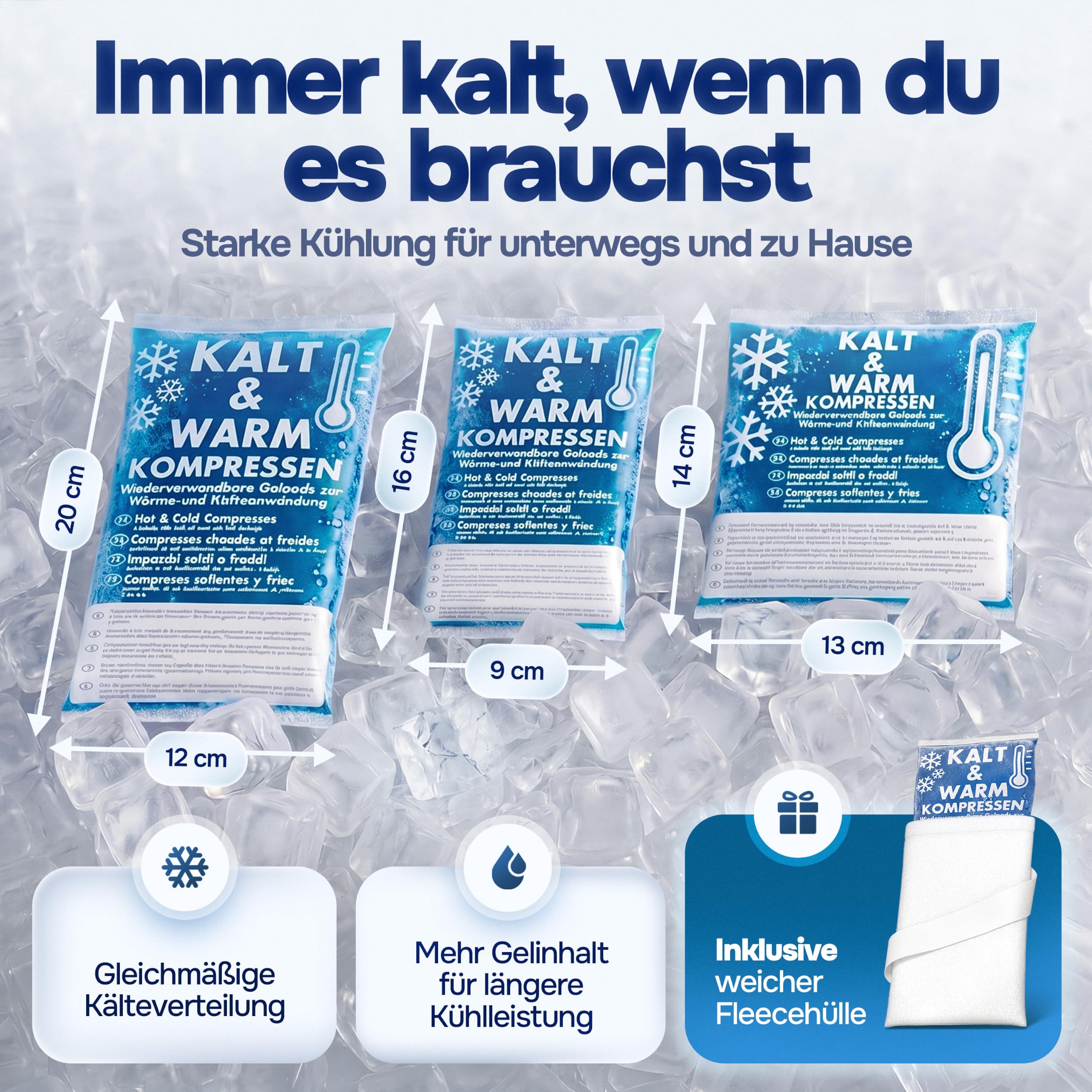 Kühlpads Kalt Warm Kompresse zertifiziert | Kühlpacks für Kinder & Erwachsene, Mit Fleecehülle, Strapazierfähig, Mehr Gelinhalt, PowerSeal Schweißnaht, Tiefgekühlt weich
