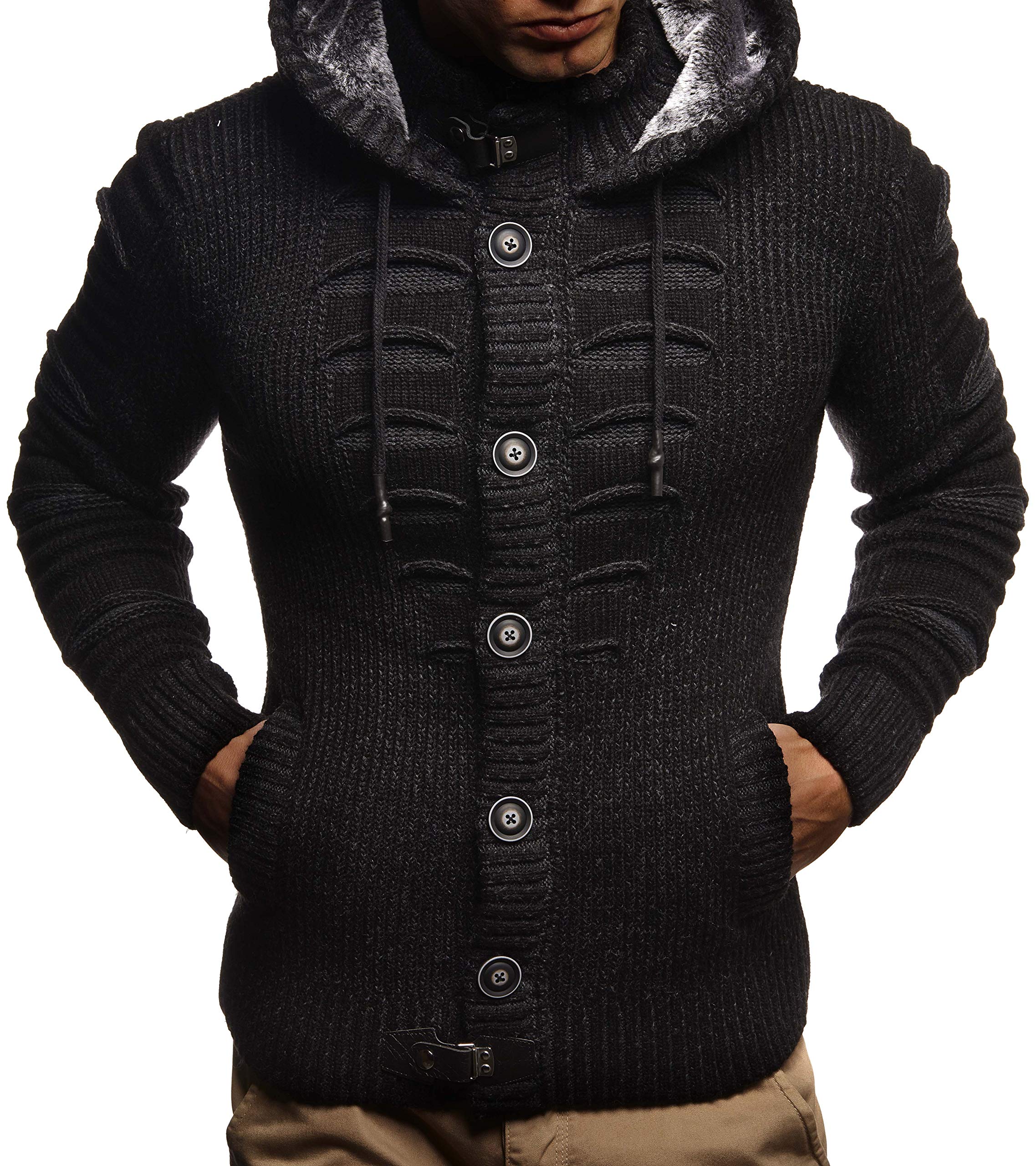 Herren Cardigan mit Hood und Zip, gestrickte Sweat Jacket für Winter und Sommer