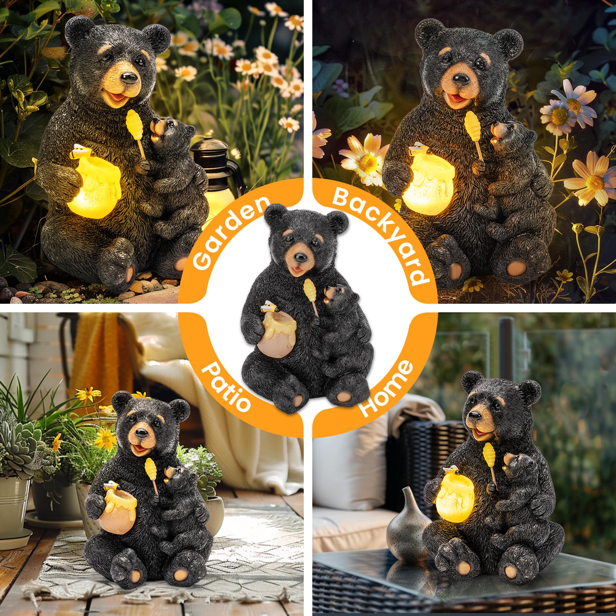 Solar Statuen Gartendeko, Bär Mutter und Bär Kind umarmen Sich, Geburtstagsgeschenk für Frauen, Geschenke für Mama, Wetterfest Gartendeko für Terrasse, draußen, Hof