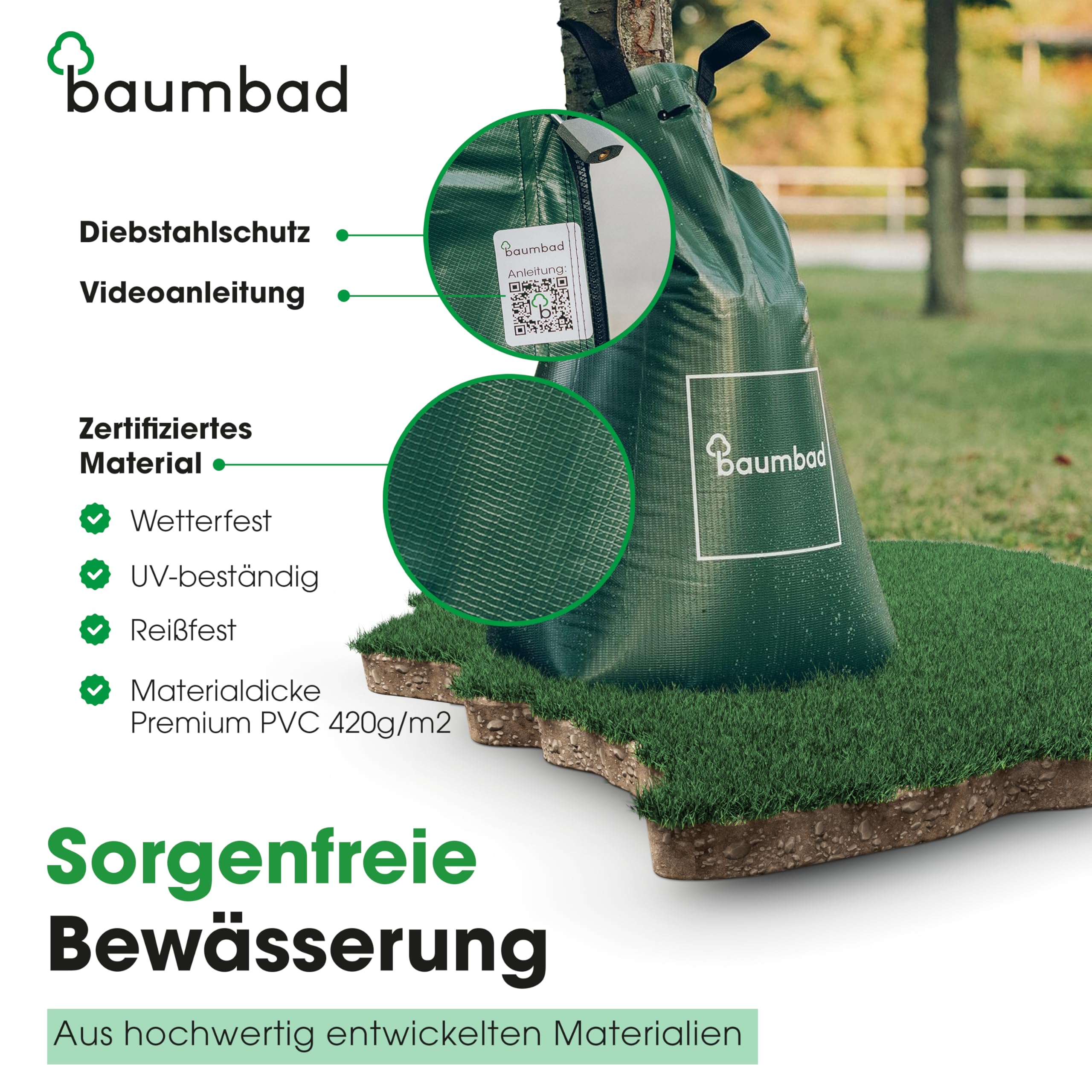 Premium Bewässerungsring 55 Liter, PVC UV Beständig, Baumring zur Bewässerung in Braun