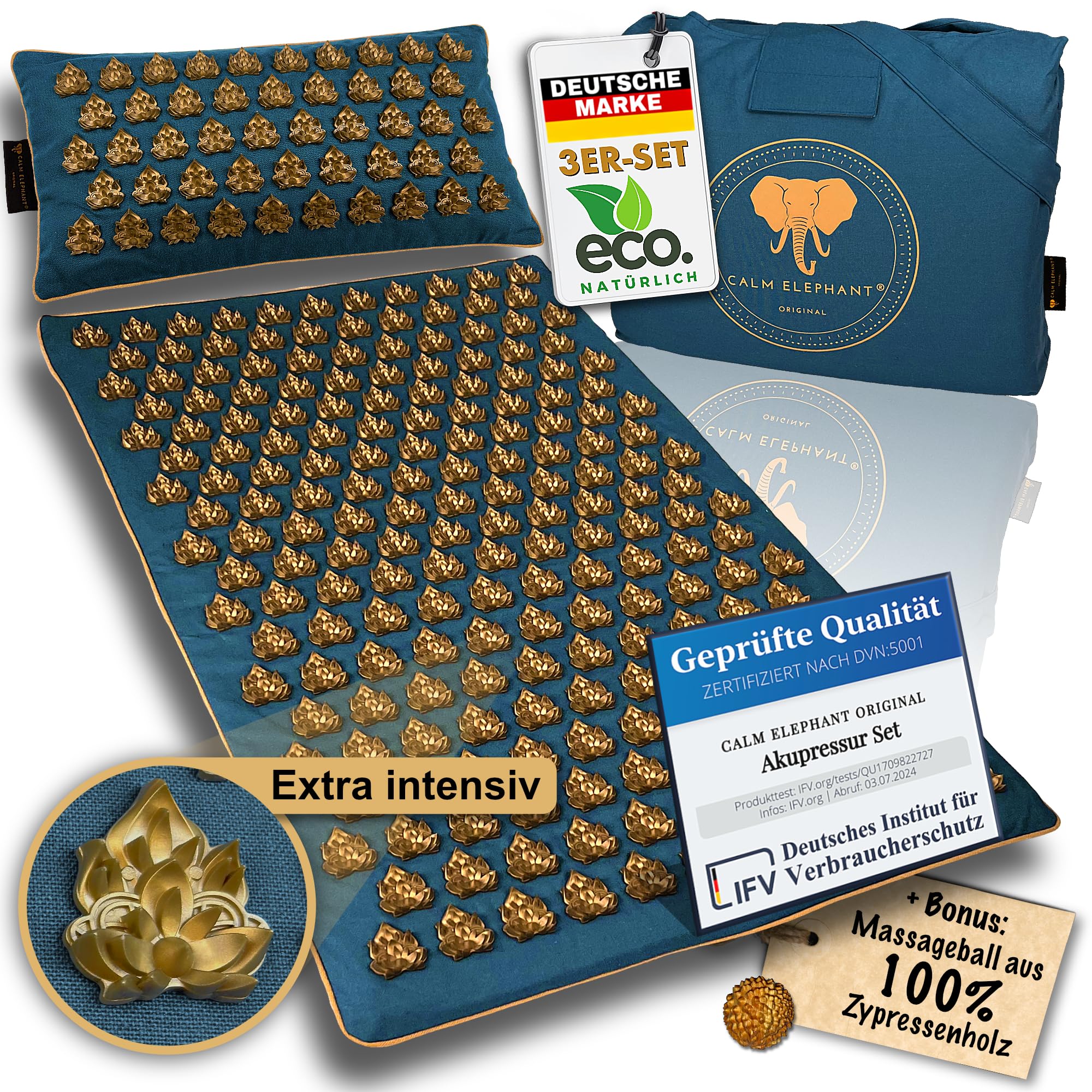 Echte Akupressurmatte mit Kissen XXL Set aus 5 Massagematten Rückenspannung Entlastung Akupunkturmatte mit Wärmefunktion, Lumbalkissen, Doormatte & Tasche, Grau