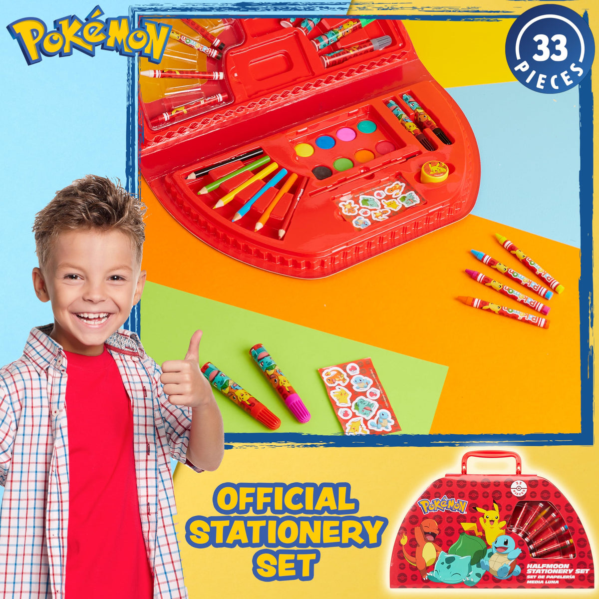 Pokemon Malkoffer Kinder Bastelset Malen Set mit Wasserfarben Filzstifte Buntstifte Wachsmalstifte Pikachu Geschenke für Kinder